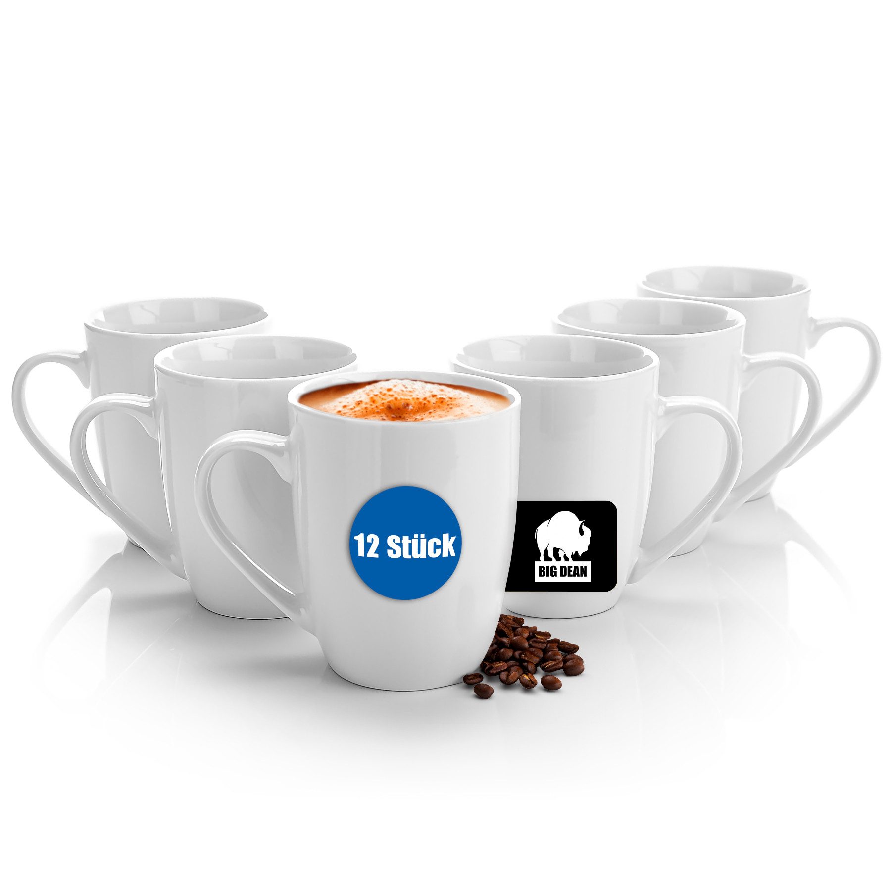 BigDean Кухлі 12 Stück Чашки 300 ml aus hochwertig echtem Porzellan, Porzellan