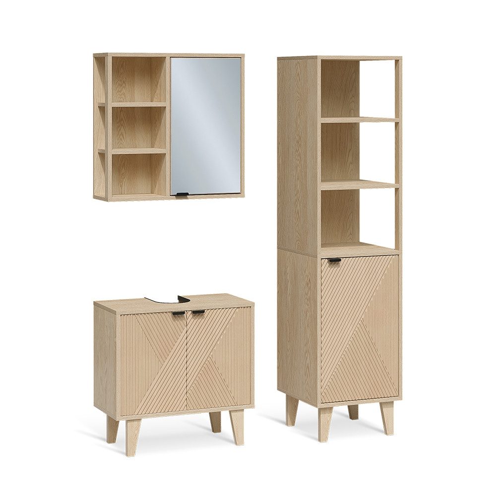 Vicco Badmöbel-Set Arven, Eiche, 3-er Set mit Hochschrank, (3-St., 3er Set)