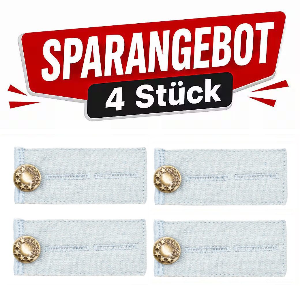 Ware aus aller Welt Bunddehner 4er Set Hosenbund-Erweiterung 8,2 × 3,6 cm Bundweite flexibel anpassen (4-tlg), Jeansknopf-Erweiterung Hosenweiterer Hosenbund-Verlängerung