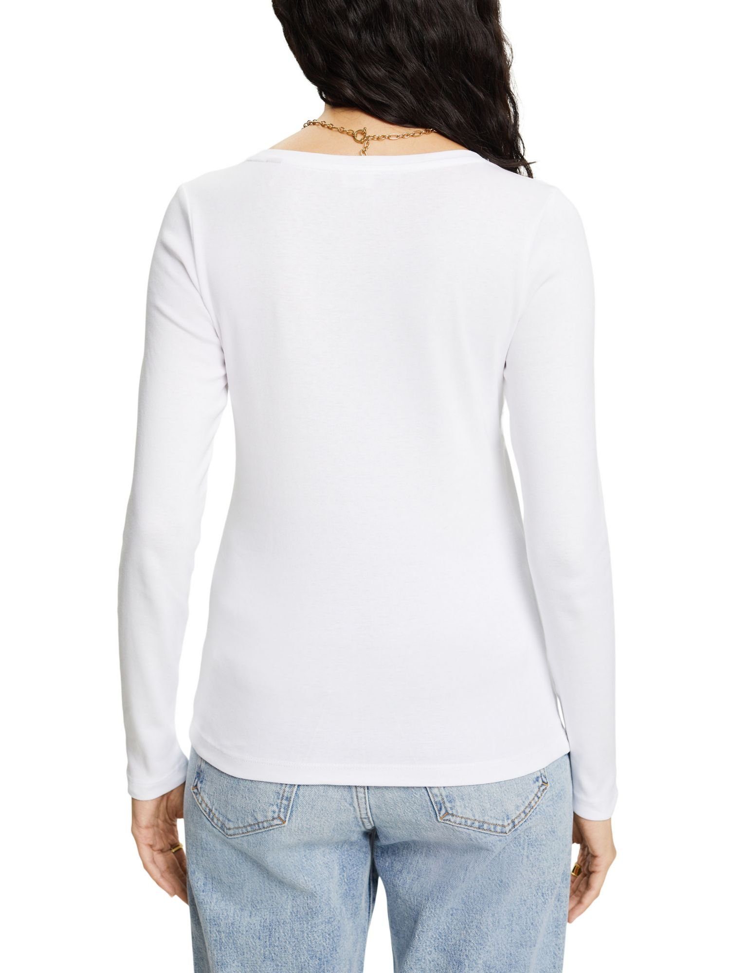 (1-tlg) Longsleeve aus Logo Bio-Baumwolle WHITE Esprit Langarmshirt mit