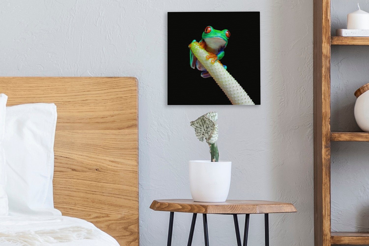 OneMillionCanvasses® Leinwandbild Frosch - Pflanze, Wohnzimmer Tier St), Bilder - Leinwand Schlafzimmer (1 für