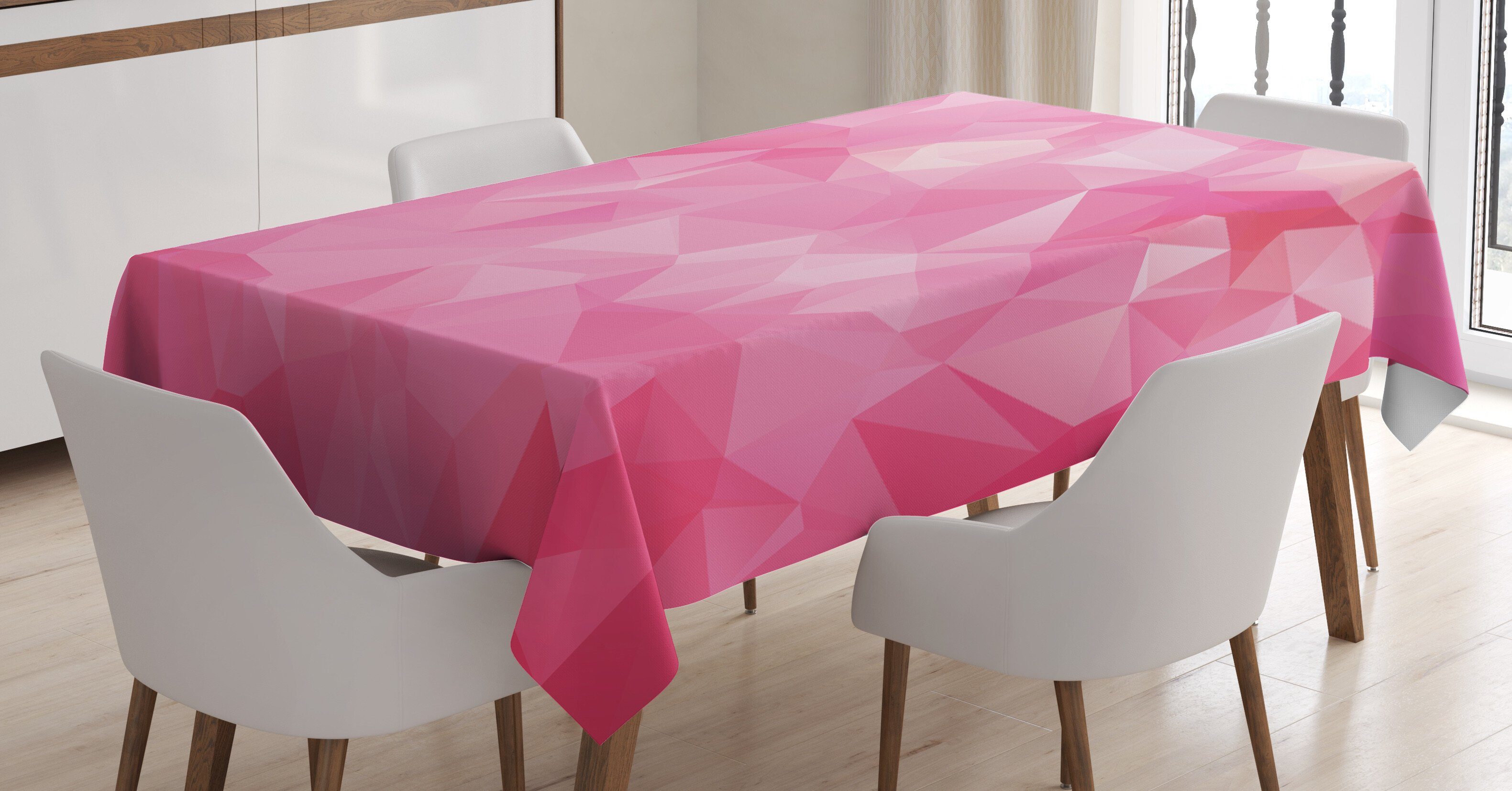 Abakuhaus Tischdecke Farbfest Waschbar Für den Außen Bereich geeignet Klare Farben, Rosa Abstrakte Polygonal Fractal