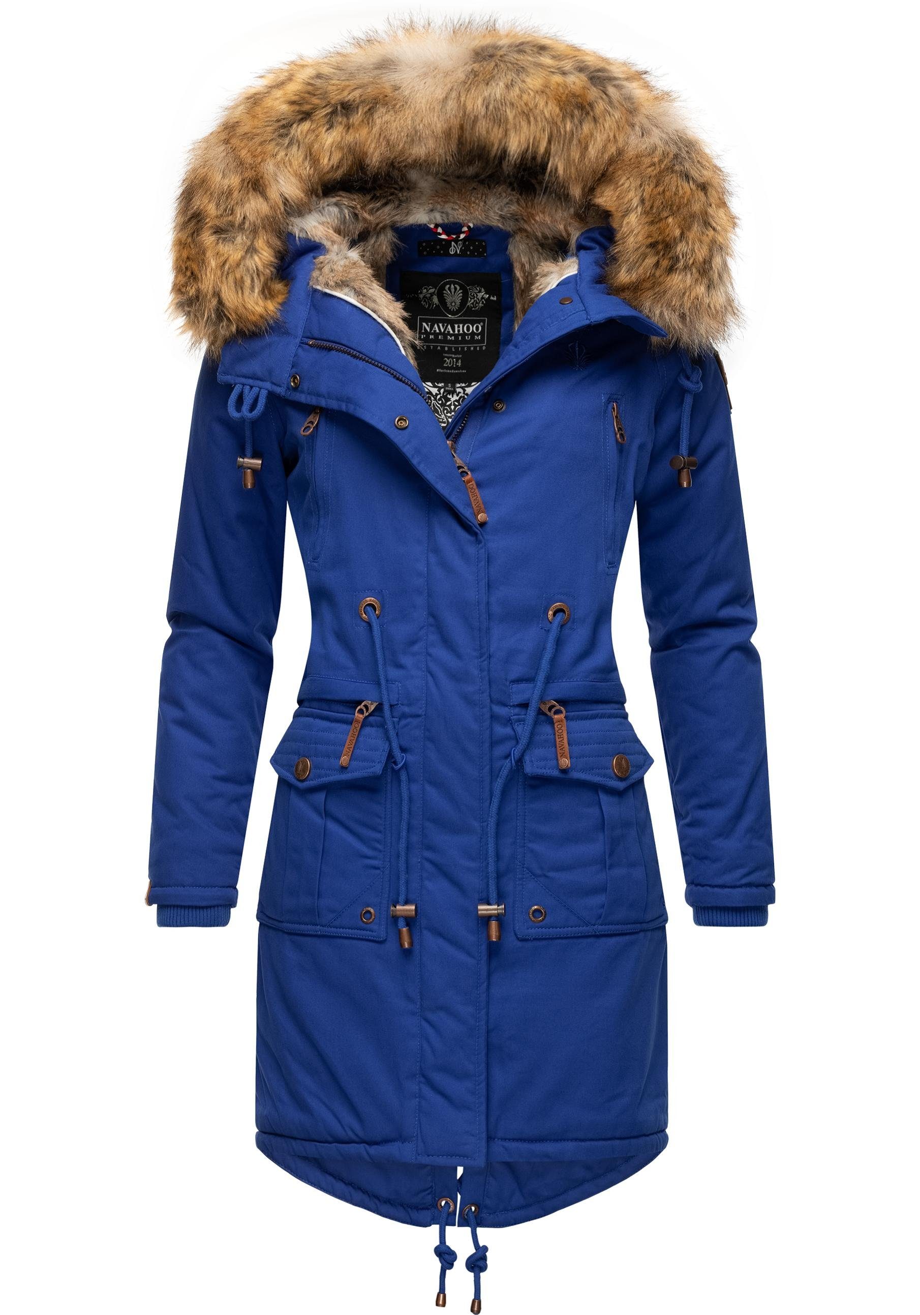 Navahoo Wintermantel Rosinchen stylischer Damen Winter Baumwollparka mit Kunstfell denim