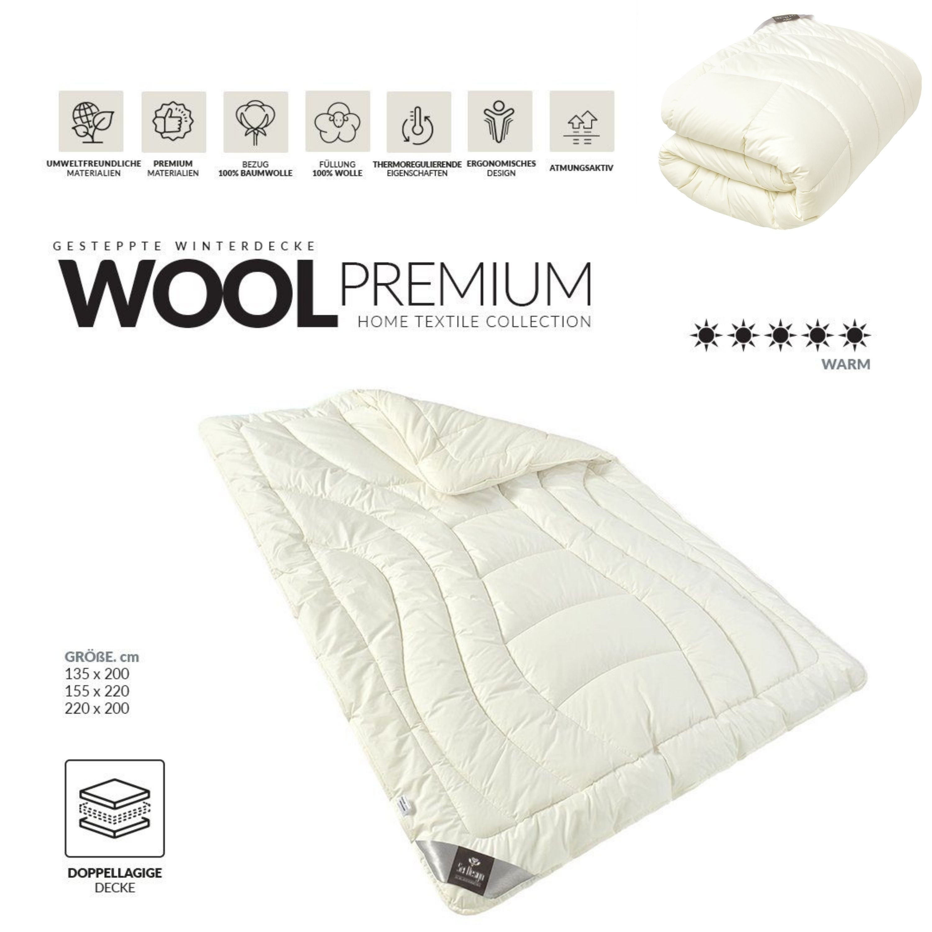 SEI Design Naturfaserbettdecke WOOL Premium Collection 155x220 cm, Füllung: günstig online kaufen