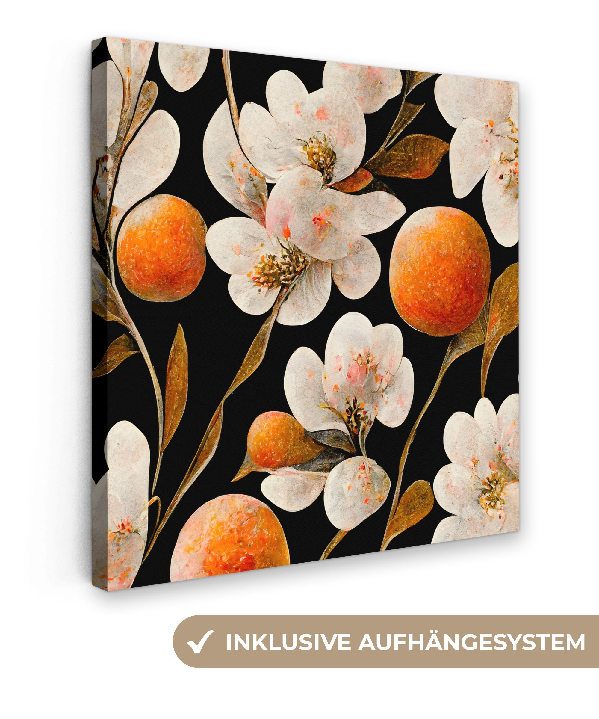 OneMillionCanvasses® Leinwandbild Blumen - Weiß - Orange - Natur, (1 St), Leinwand Bilder für Wohnzimmer Schlafzimmer, 20x20 cm