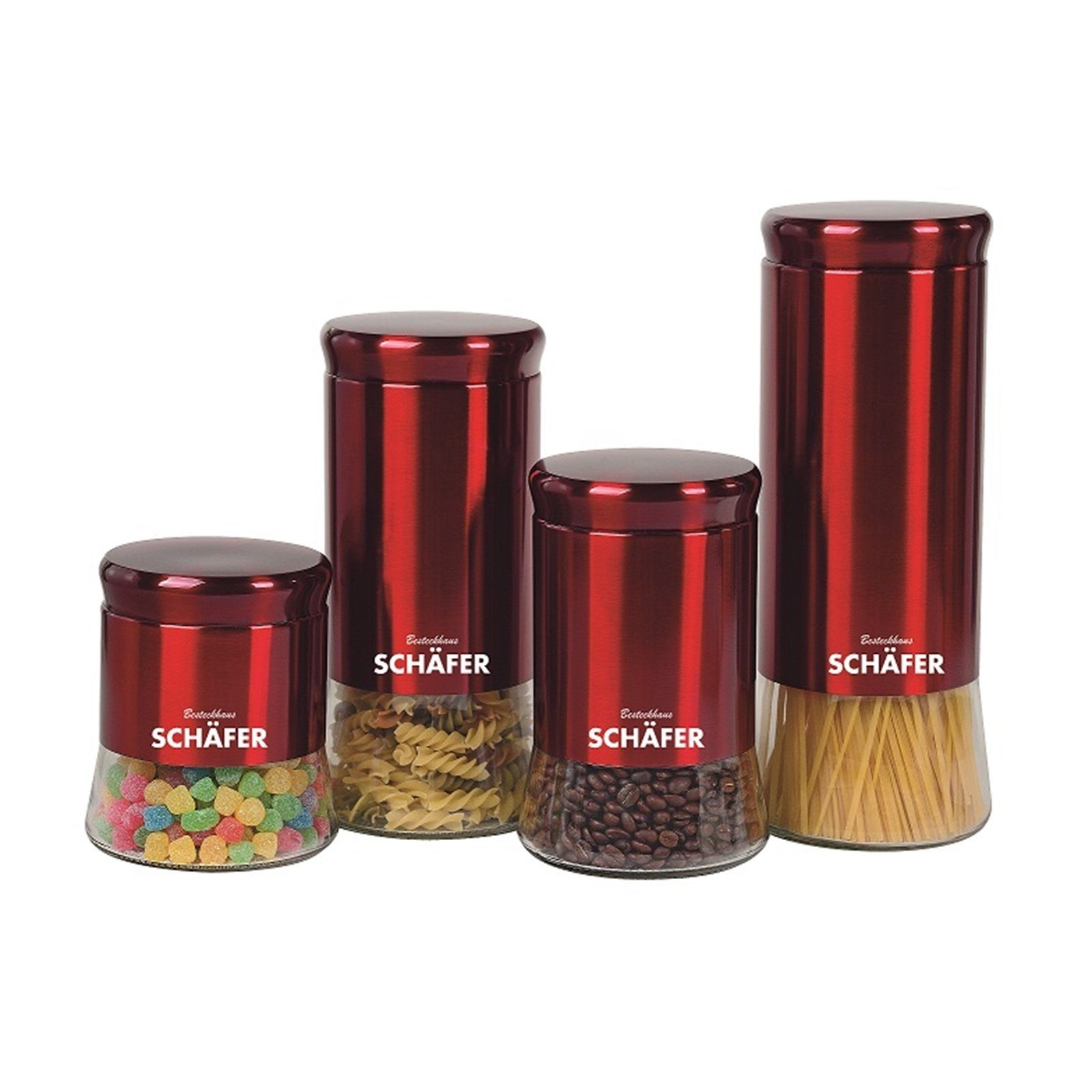 Neuetischkultur Vorratsdose Vorratsdosen 4 teiliges Set Rot, Glas, (Set, 4-tlg), für Trockenlebensmittel