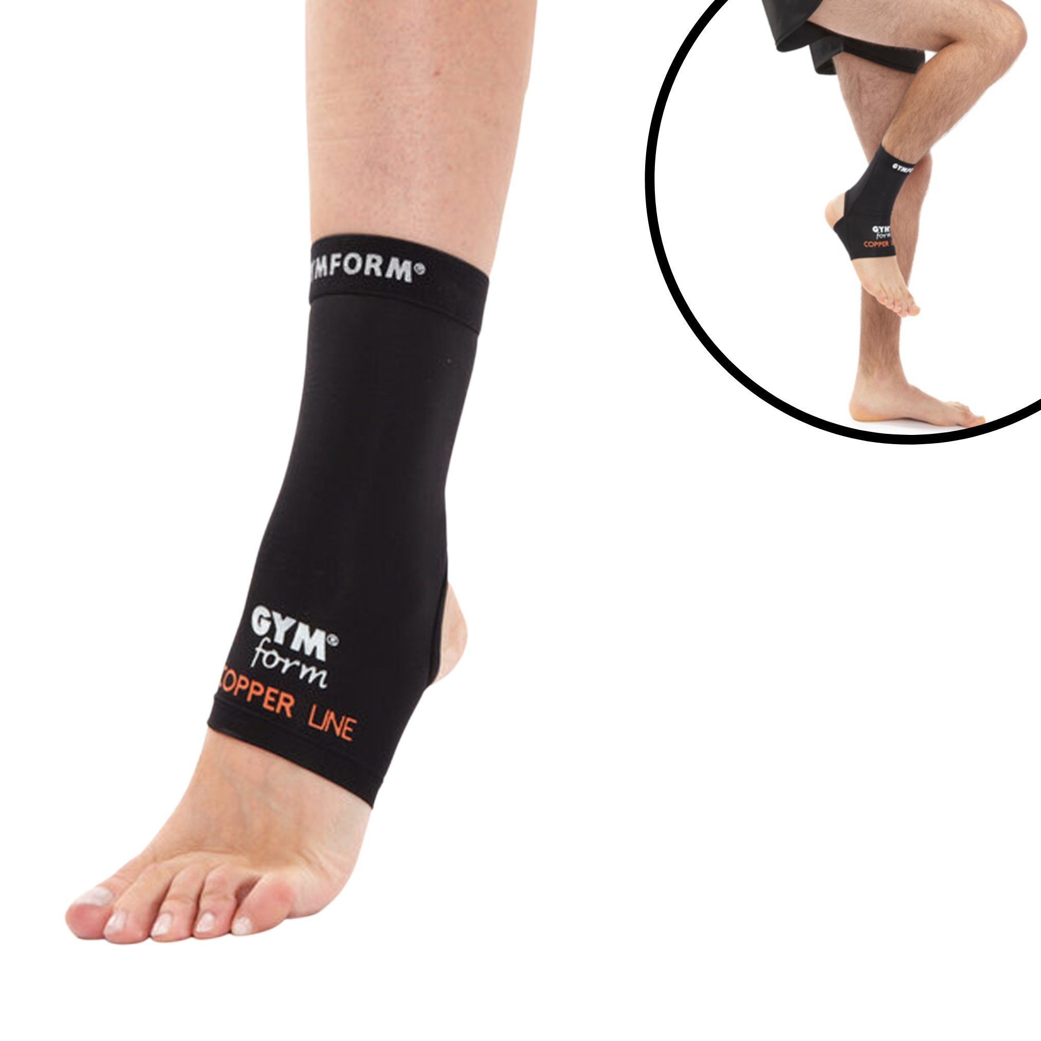 Gymform® Fußbandage Copper Line - Ankle Sleeve (1-tlg., in 4 Größen - S, M, L, XL), Fusstütze - Kompressions Bandage aus Kupferfasern, atmungsaktiv