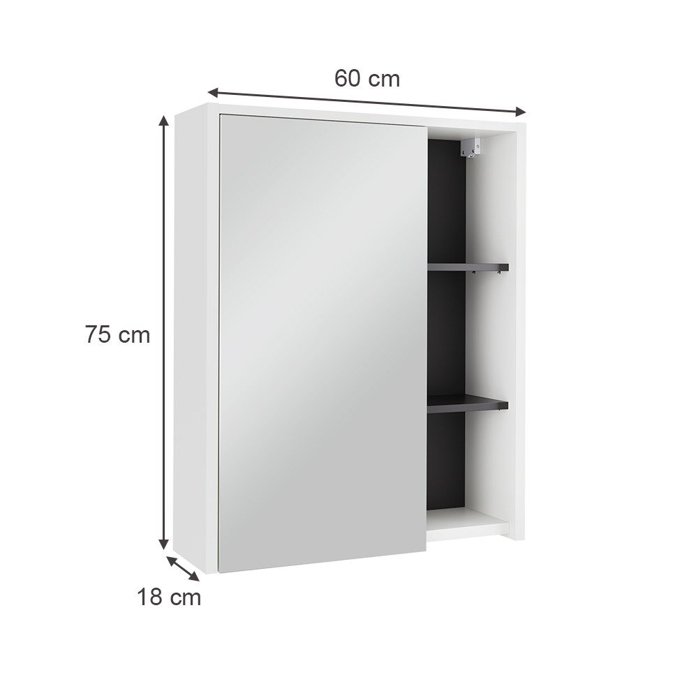 Vicco Badezimmerspiegelschrank Viola, Weiß/Grau, 60 x 75 cm mit offenen Reg günstig online kaufen