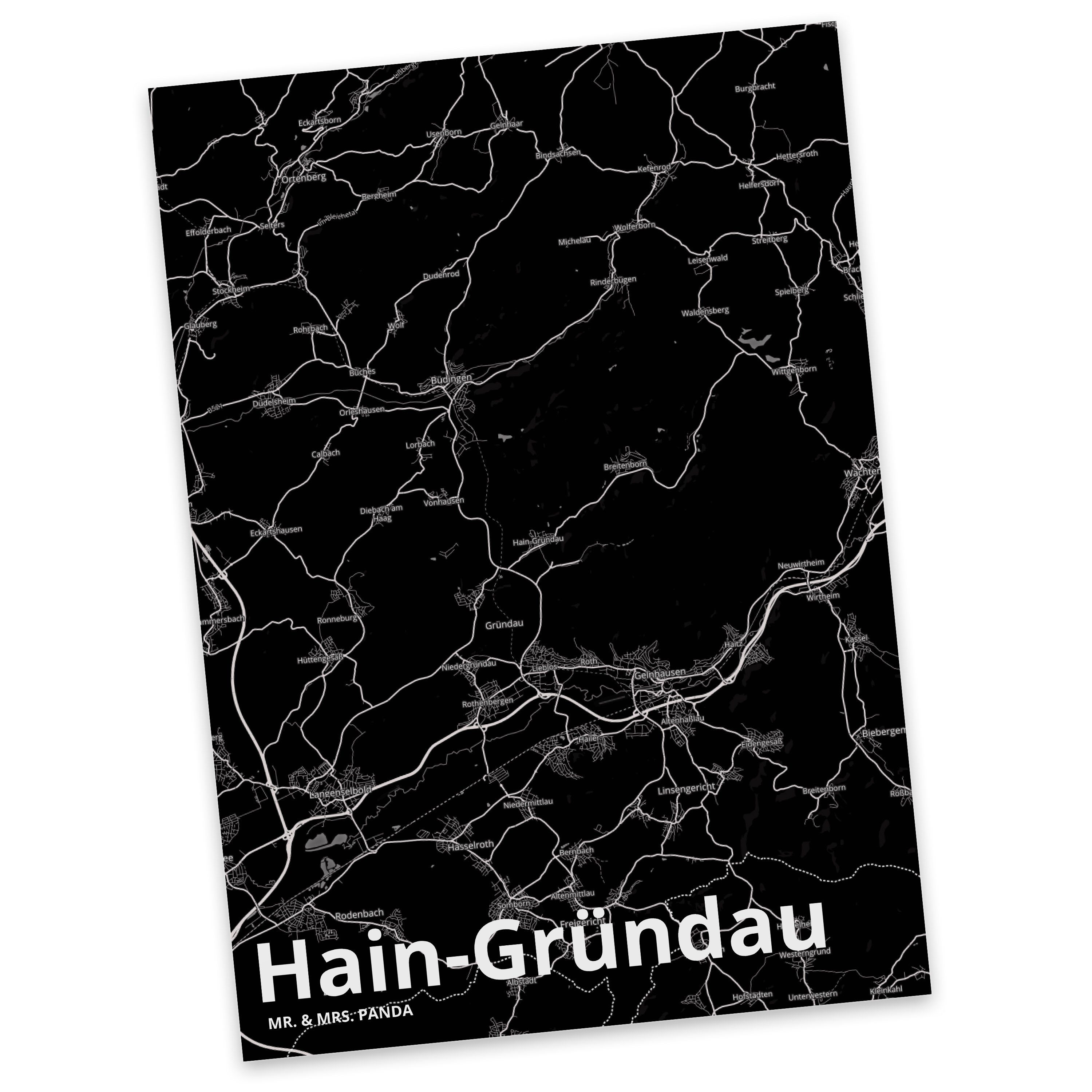Geschenk, Panda Städte, Postkarte Hain-Gründau Karte, Geburtstagskarte, Mrs. - Dorf & Mr. Stadt,