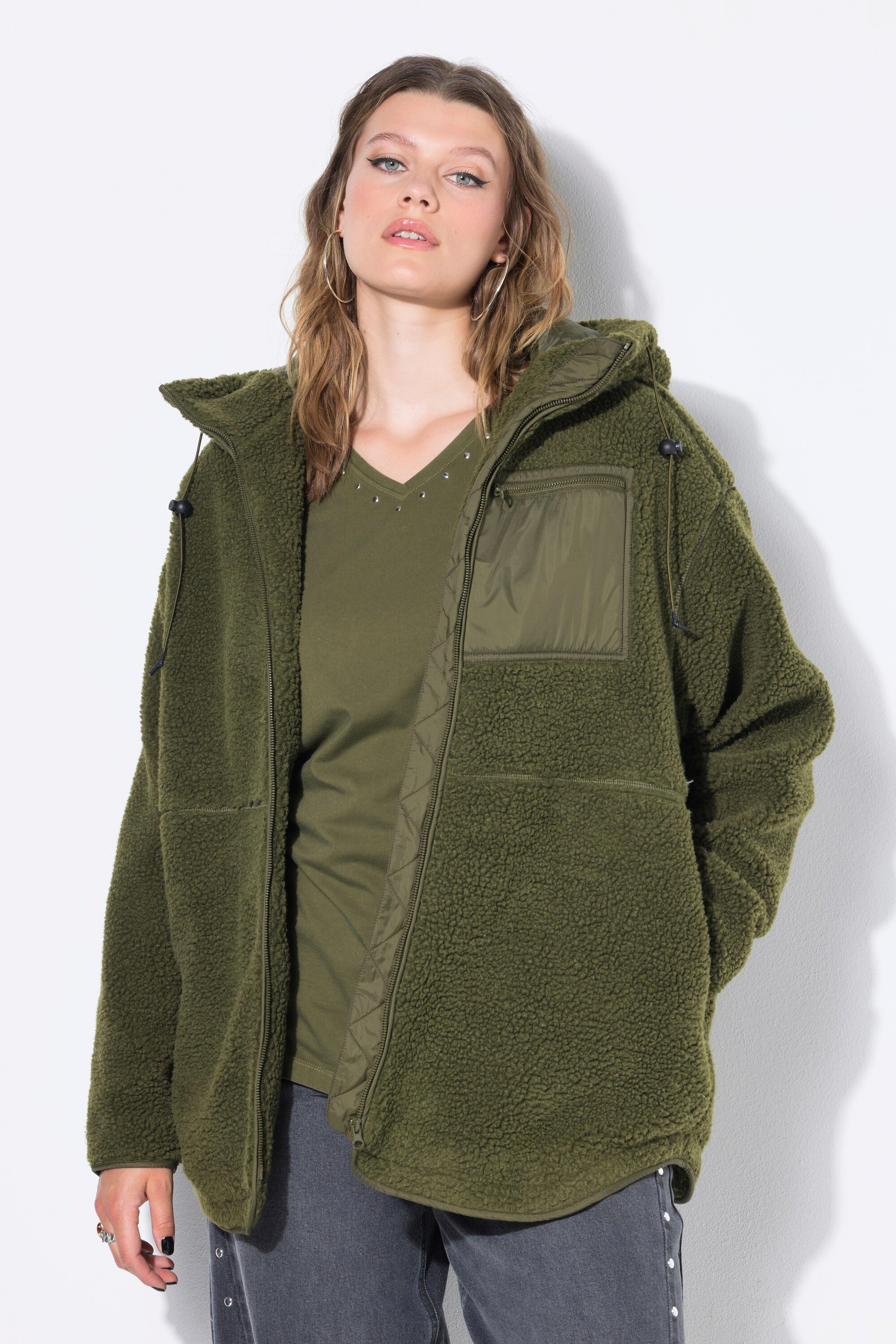 Studio Untold Softshelljacke Teddyjacke oversized Kapuze Langarm günstig online kaufen