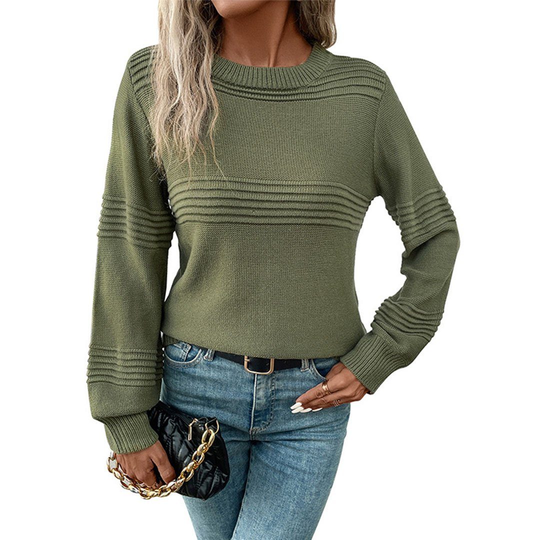 L.Ru UG V-Ausschnitt-Pullover Neues langärmliges einfarbiges Sweatshirt-Pullover-Oberteil  für Damen (Winter-Sweatshirts, einfarbige Strickoberteile für den Alltag)