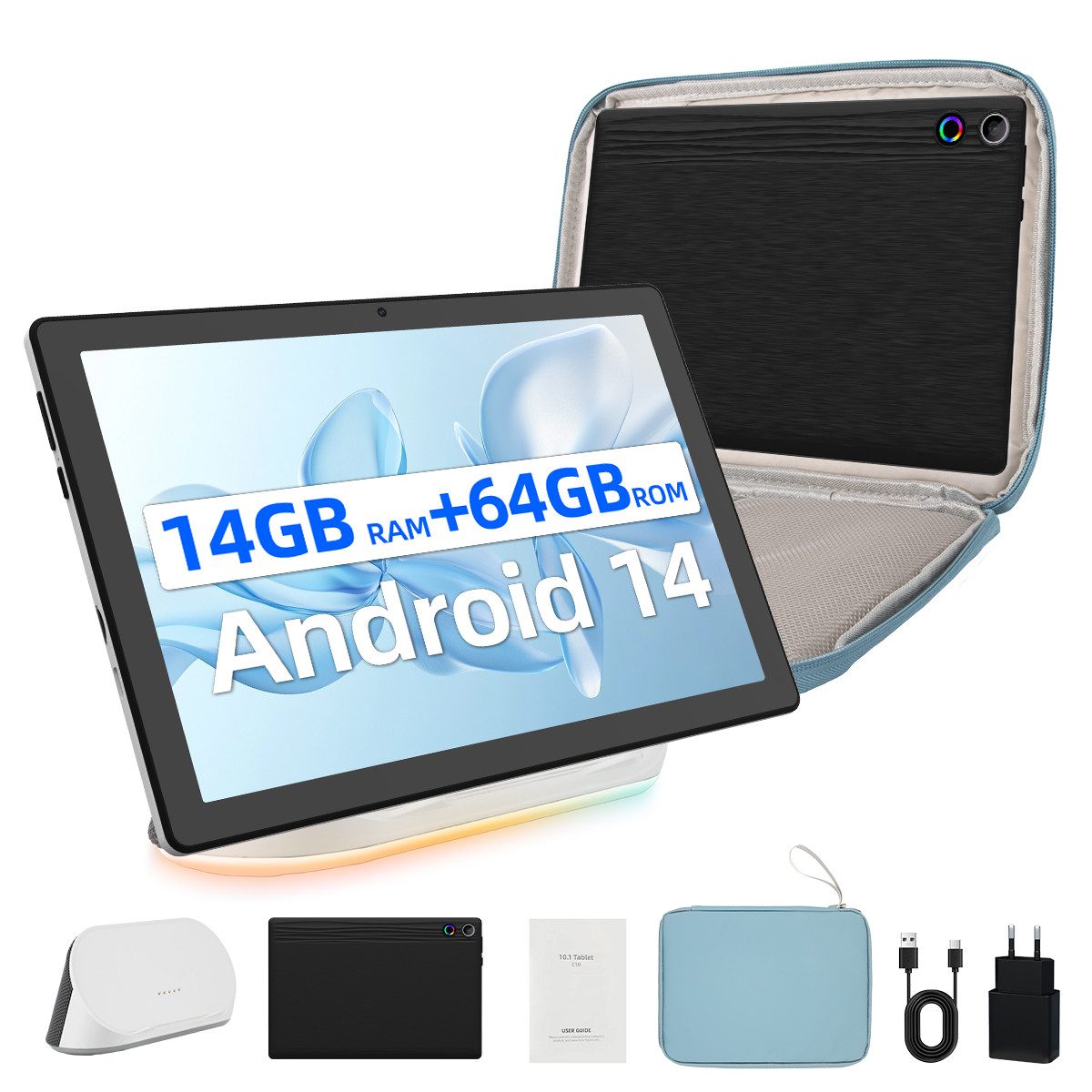 Happybe 10 Zoll Octa Core 3GB+64GB AI Cloud Album HD Display WiFi6 Dock Tablet (10", 64 GB, Android, WiFi6, BT 5.0)