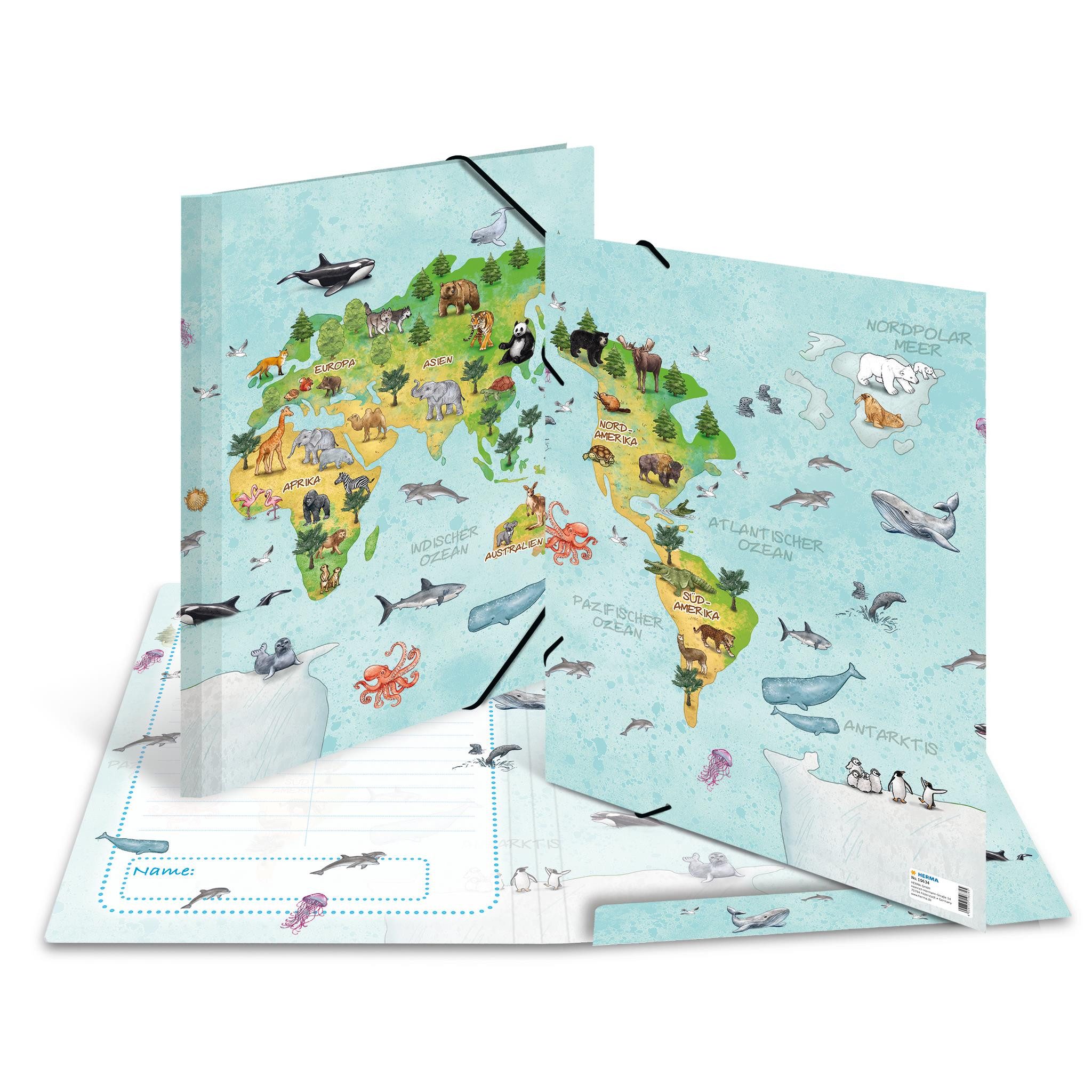HERMA Organisationsmappe Herma Sammelmappe Eckspanner Karton A3 Weltkarte