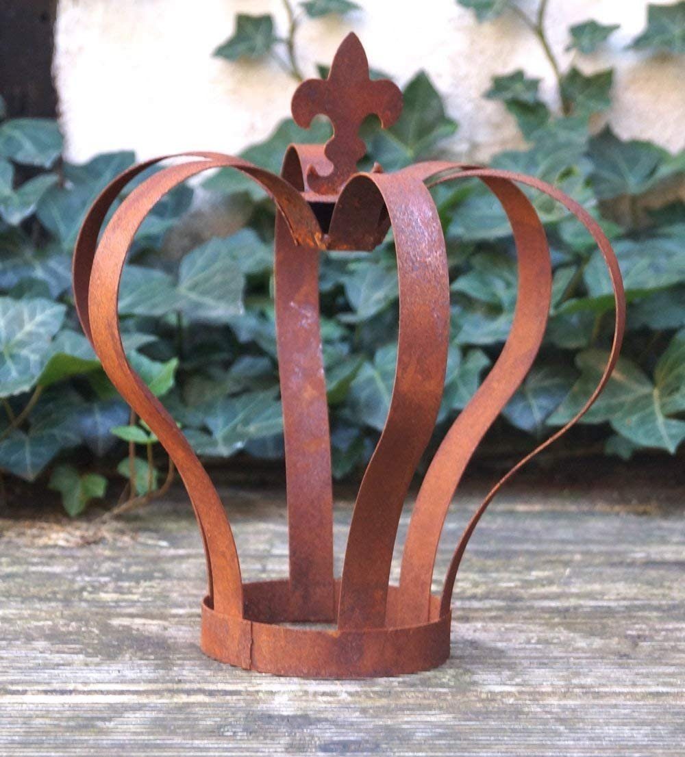 LB H&F Lilienburg Gartenstecker Gartendeko Rost Metall Krone Garten Deko Shabby Dekokrone rostig (Barock Lilie Vintage Dekofigur Landhaus Terrasse Balkon Pflanzkrone, Rankkrone Rankhilfe Edelrost ROSTKRONE) Metallkrone Gartenkrone Dekoration groß Sommer Rostdeko
