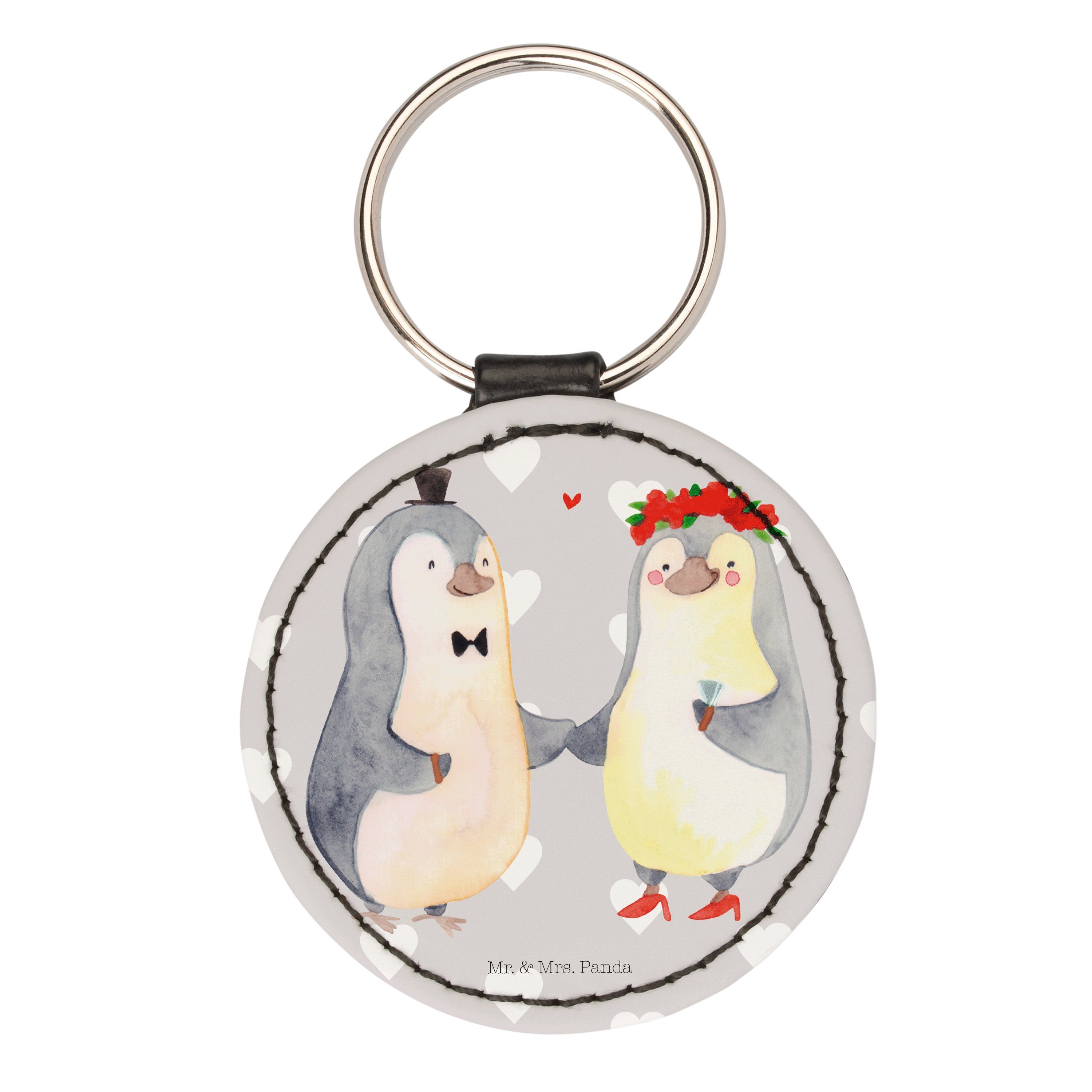 Mr. & Mrs. Panda Schlüsselanhänger Pinguin Heirat - Grau Pastell -  Geschenk, Braut, Taschenanhänger, Paa (1-tlg), Farbecht