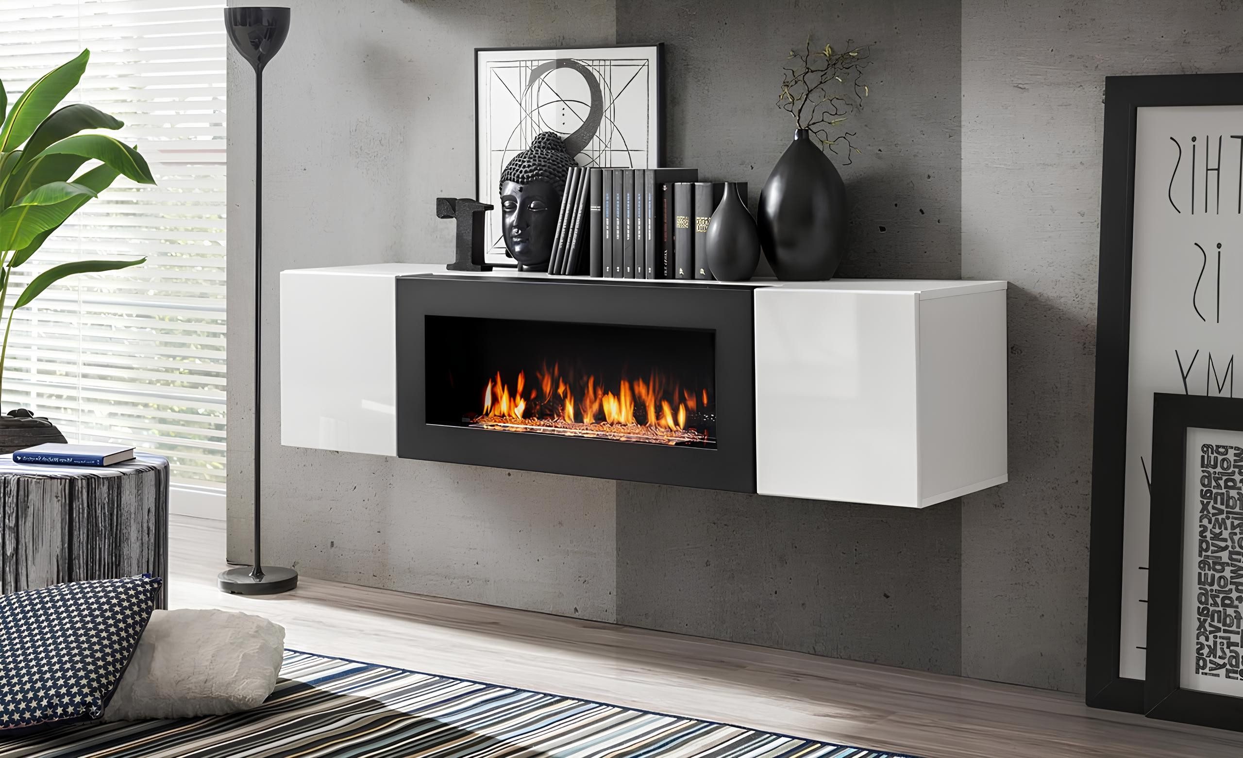 Xlmoebel Wohnwand Luxus Wandschrank mit Kamin für stilvolle Wohnzimmergestaltung, (1-St), Made in Europa