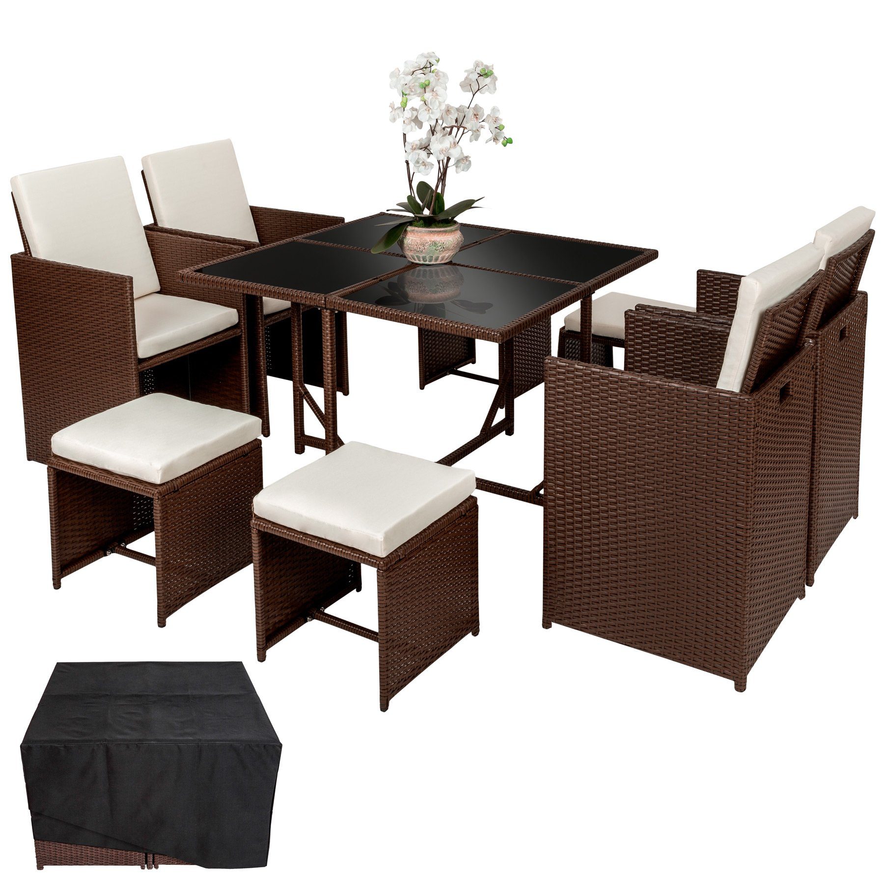 tectake Sitzgruppe »Rattan Sitzgruppe Bilbao 4+4+1 mit Schutzhülle