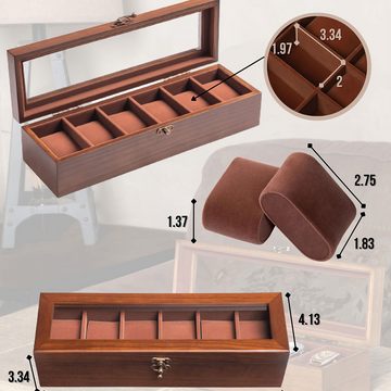 Welikera Uhrenbox Uhrenbox, 6 Fächer aus Holz, Schmuck und Uhrenorganisation