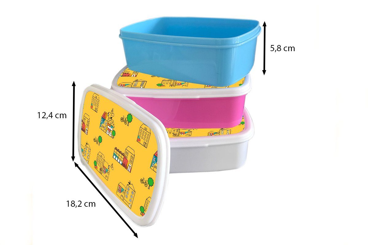 MuchoWow Lunchbox Muster für - - Kinder, rosa Stadt, Erwachsene, Brotbox Mädchen, Sommer Brotdose Kunststoff, Kunststoff Snackbox, (2-tlg)