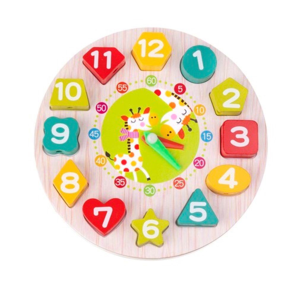 KRUZZEL Lernspielzeug Holzspielzeug-Uhr für Kinder: Lernuhr aus natürlichen Materialien. (Holzuhr mit Sortierer und Zubehör für spielerisches Lernen., Uhr mit Formen, Zahlen, Farben und englischen Bezeichnungen), Holzspielzeug Uhr mit Formen, Zahlen und Farben zum Lernen.