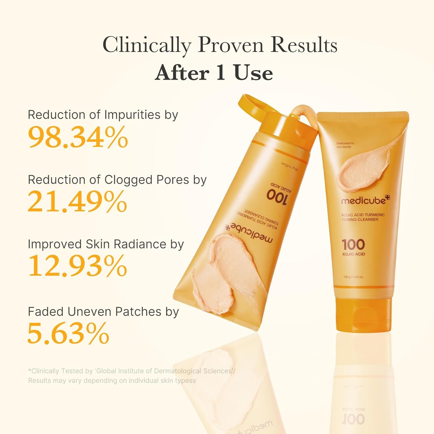 Medicube Gesichts-Reinigungsschaum Kojic Acid Turmeric Toning Cleanser 120 g, Korean Skincare K-Beauty, Reinigt sanft, hellt sichtbar auf & glättet die Hauttextur