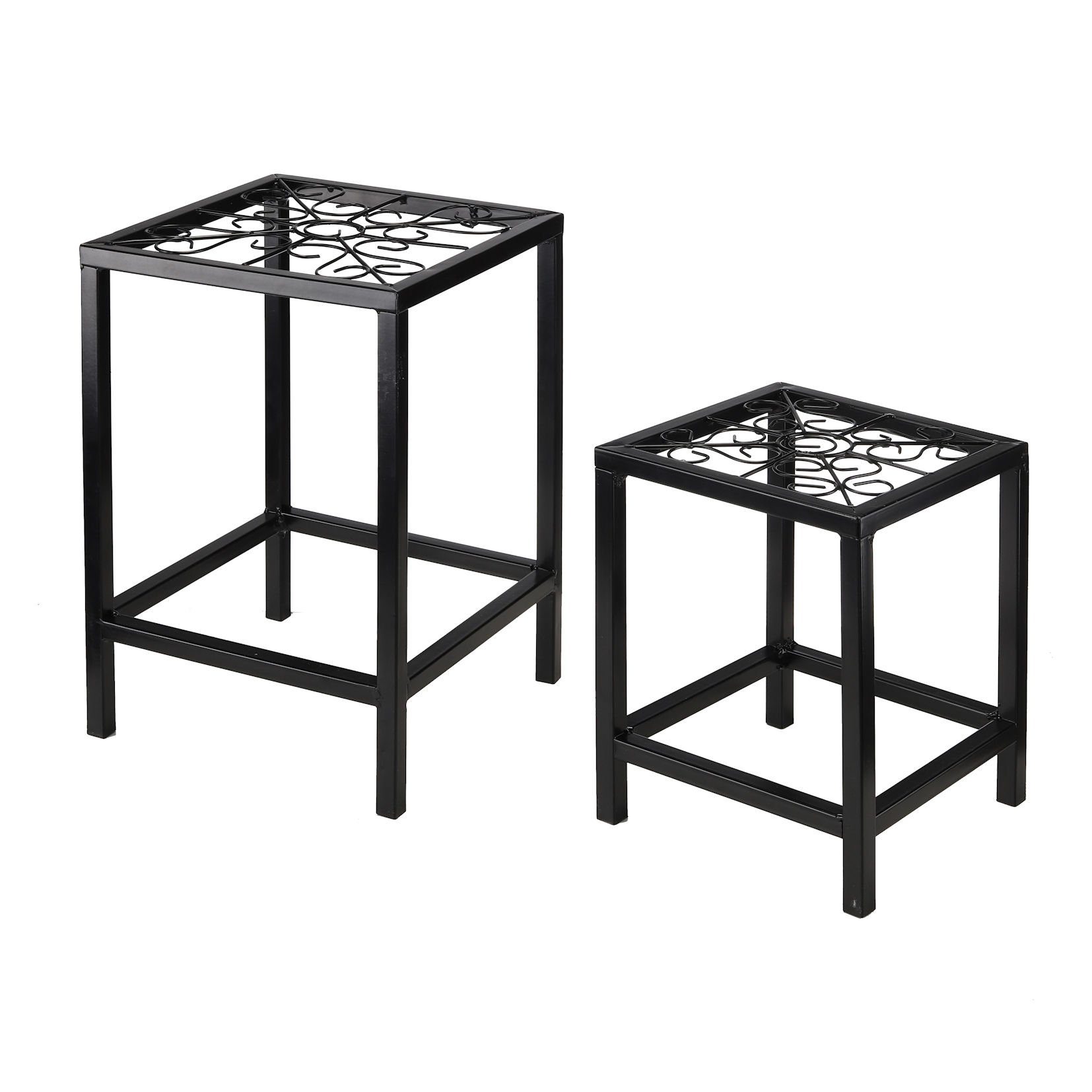 Spetebo Blumenständer Metall Pflanzenhocker schwarz - 2er Set, dekorative Blumenhocker für Innen und Außen