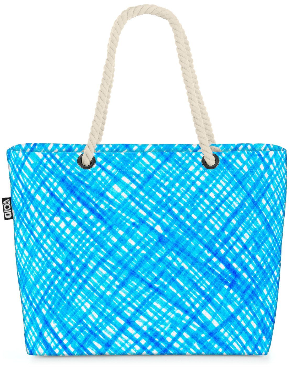 VOID Strandtasche (1-tlg), Blaues Streifenmuster Beach Bag Streifen Weiss gemalt Striche Linien Kunst Must