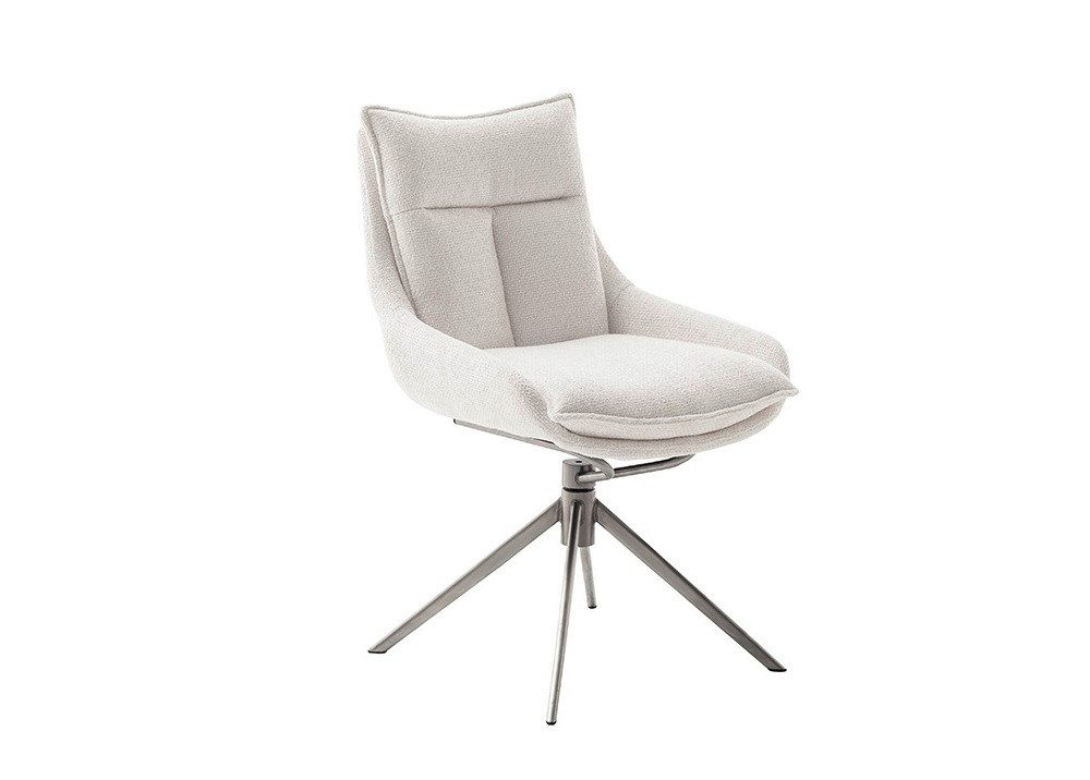 Esszimmerstuhl 2er Set Stuhl Parker, Edelstahl, drehbar, weiß / creme