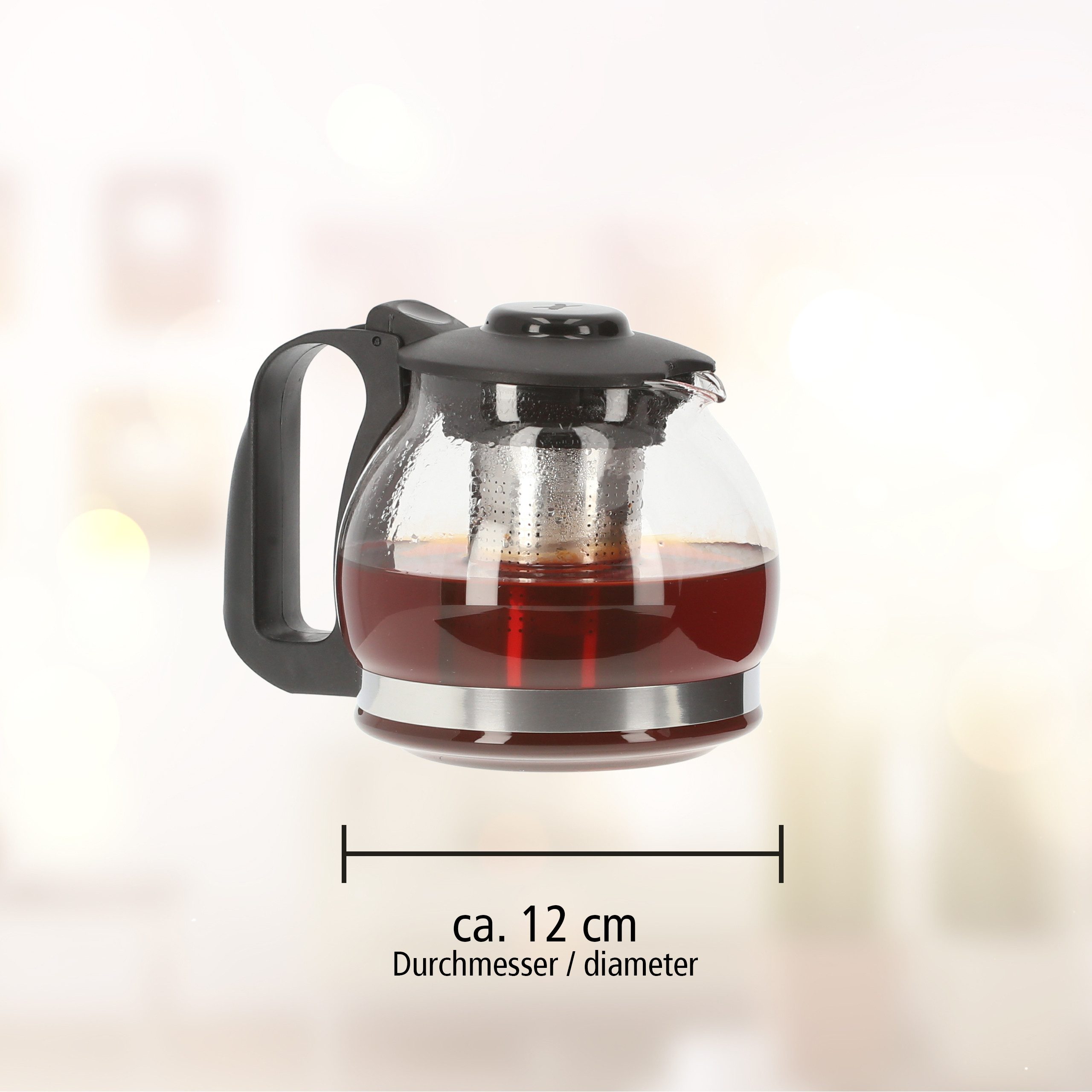 Lantelme Teekanne Glas 1,25 Liter mit Sieb Kanne Deckel Borosilikatglas Glaskanne Tee, (1-St), mit Edelstahl Teesieb, aus Borosilikatglas, mit Griff und Deckel