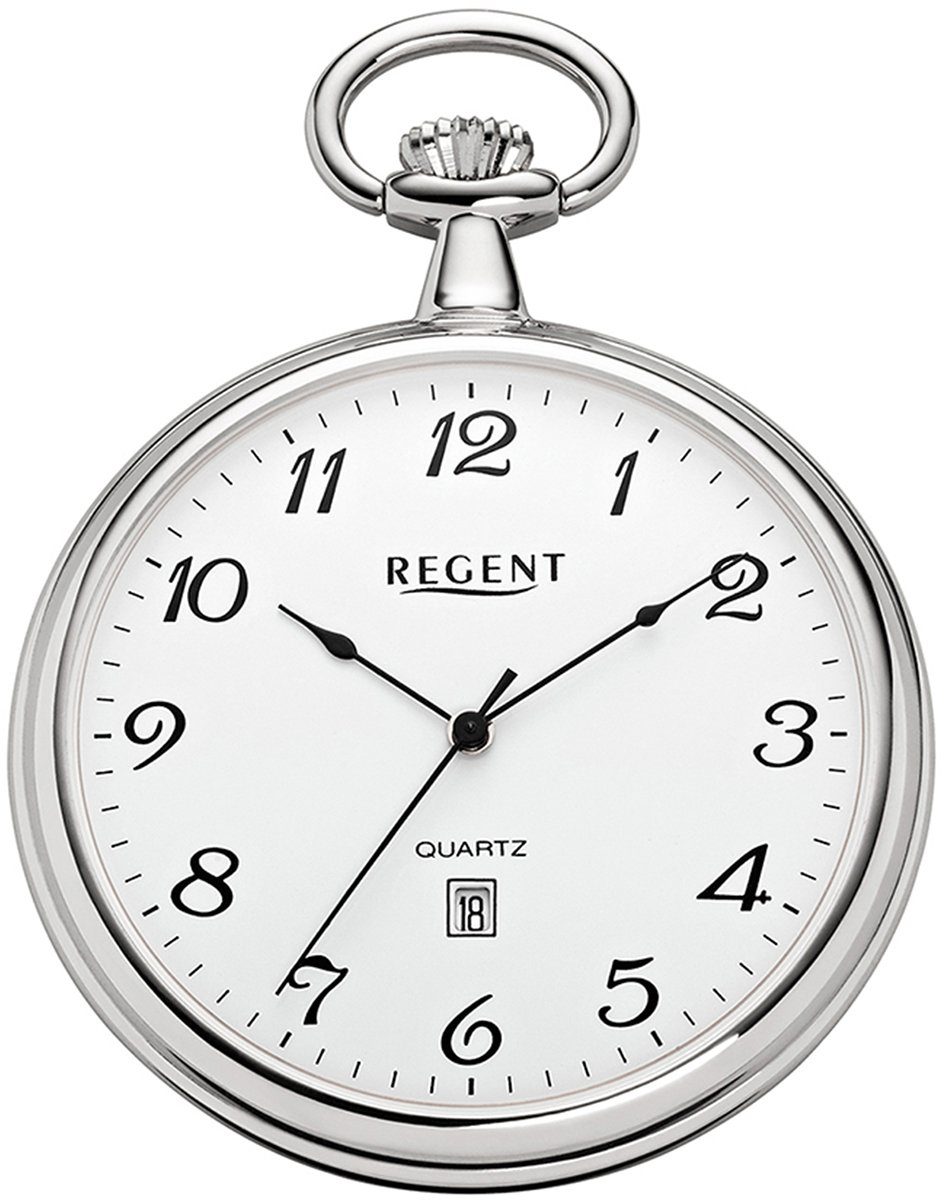 Regent Taschenuhr Regent Taschenuhr für Damen Herren P-80, (Analoguhr), Herren Taschenuhr rund, extra groß (ca. 48mm), Metall verchromt