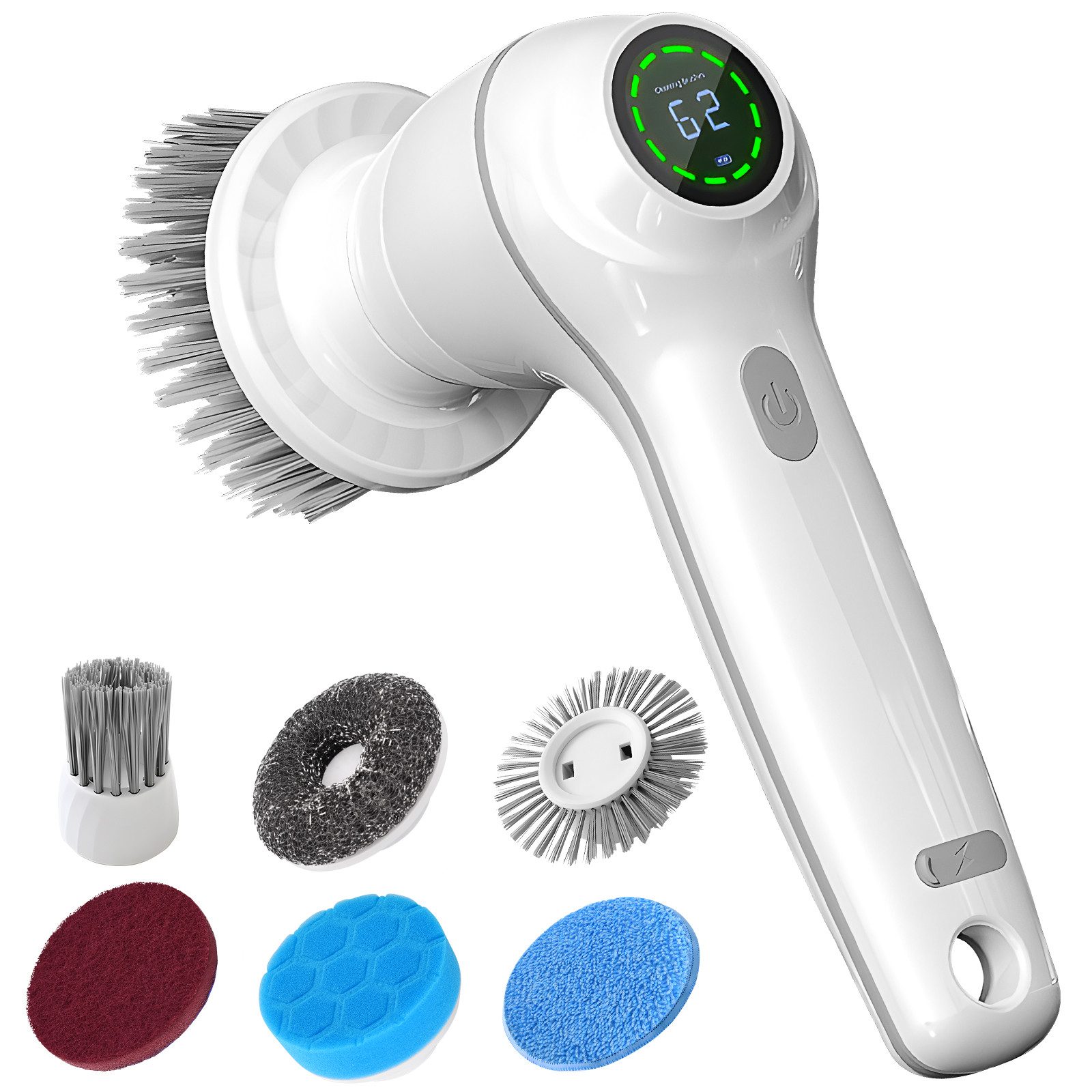 CkeyiN Elektro-Oberflächenbürste Reinigungsbürsten-Set Spin Scrubber 7 -in -1 Reinigungsbürste, 9,00 cm Arbeitsbreite, 9,00 cm Чиститьdurchmesser, mit 7 Чиститьköpfe, LED-Anzeige, 2 Modi