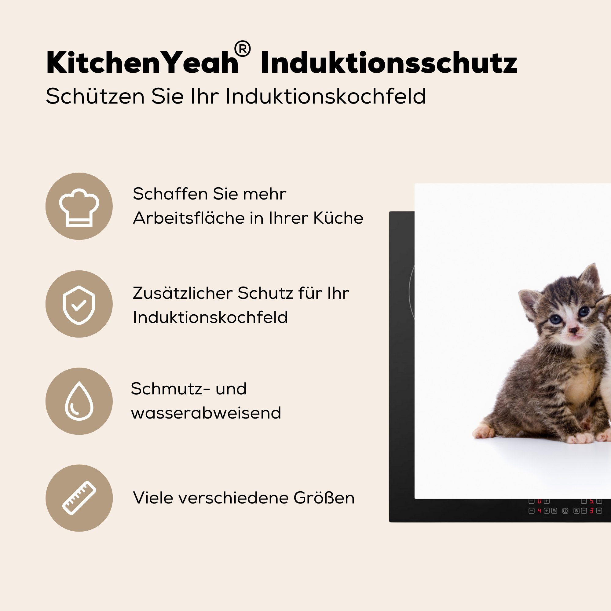 MuchoWow Herdblende-/Abdeckplatte Katze die - Induktionskochfeld - Porträt, Ceranfeldabdeckung Vinyl, 81x52 für Fell küche, (1 Haustiere cm, - tlg), Schutz