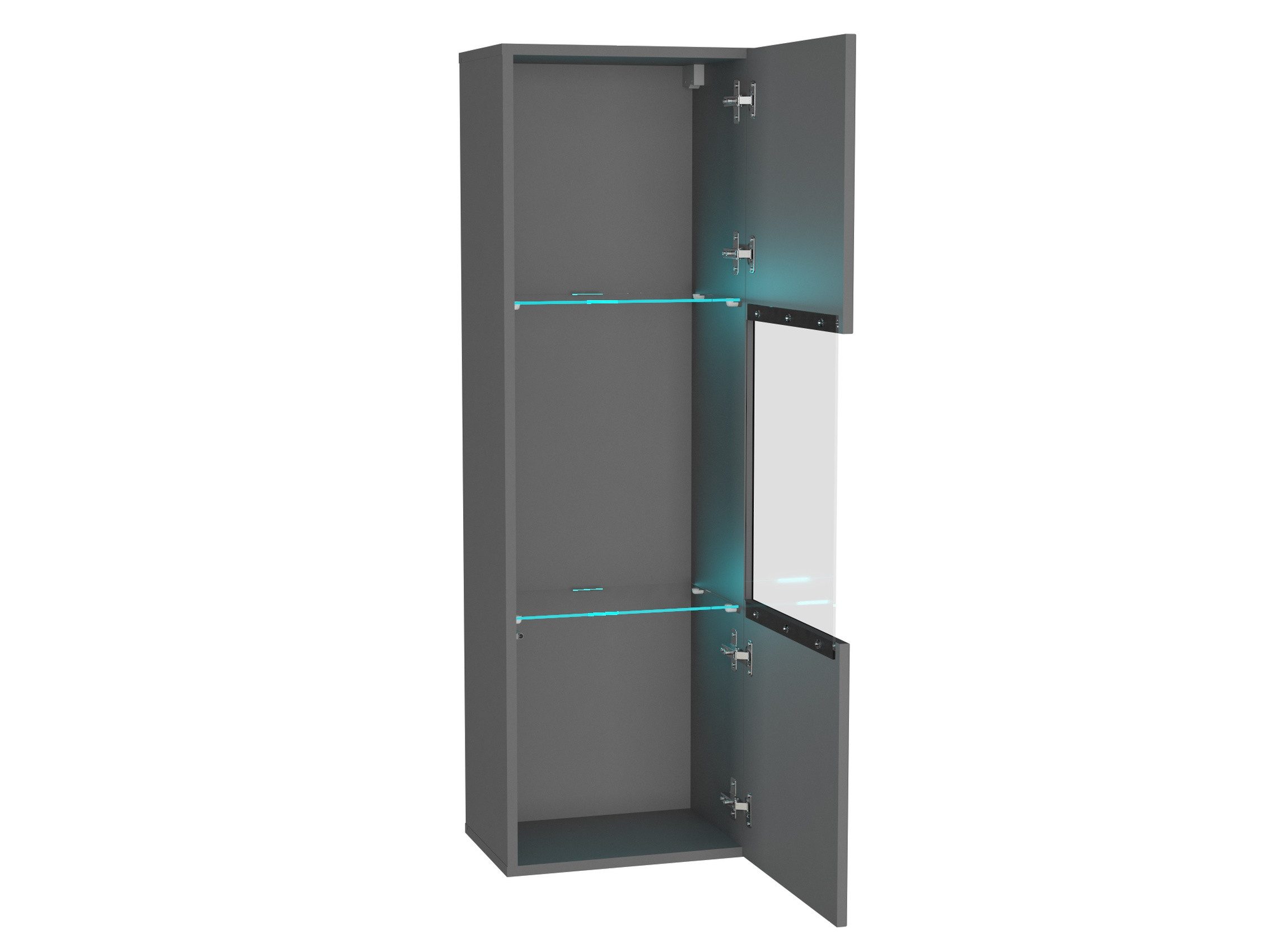 Raumhirsch Furniture Hängeschrank Wandschrank, Hängevitrine, Wandvitrine, Glasschrank (Maße: 40 x 126 x 29 cm (Front mit gehärtetem Glas, LED-Beleuchtung), viele Farbvarianten) 3 Innenfächer, 2 Glasablagen, Push-to-Open-System
