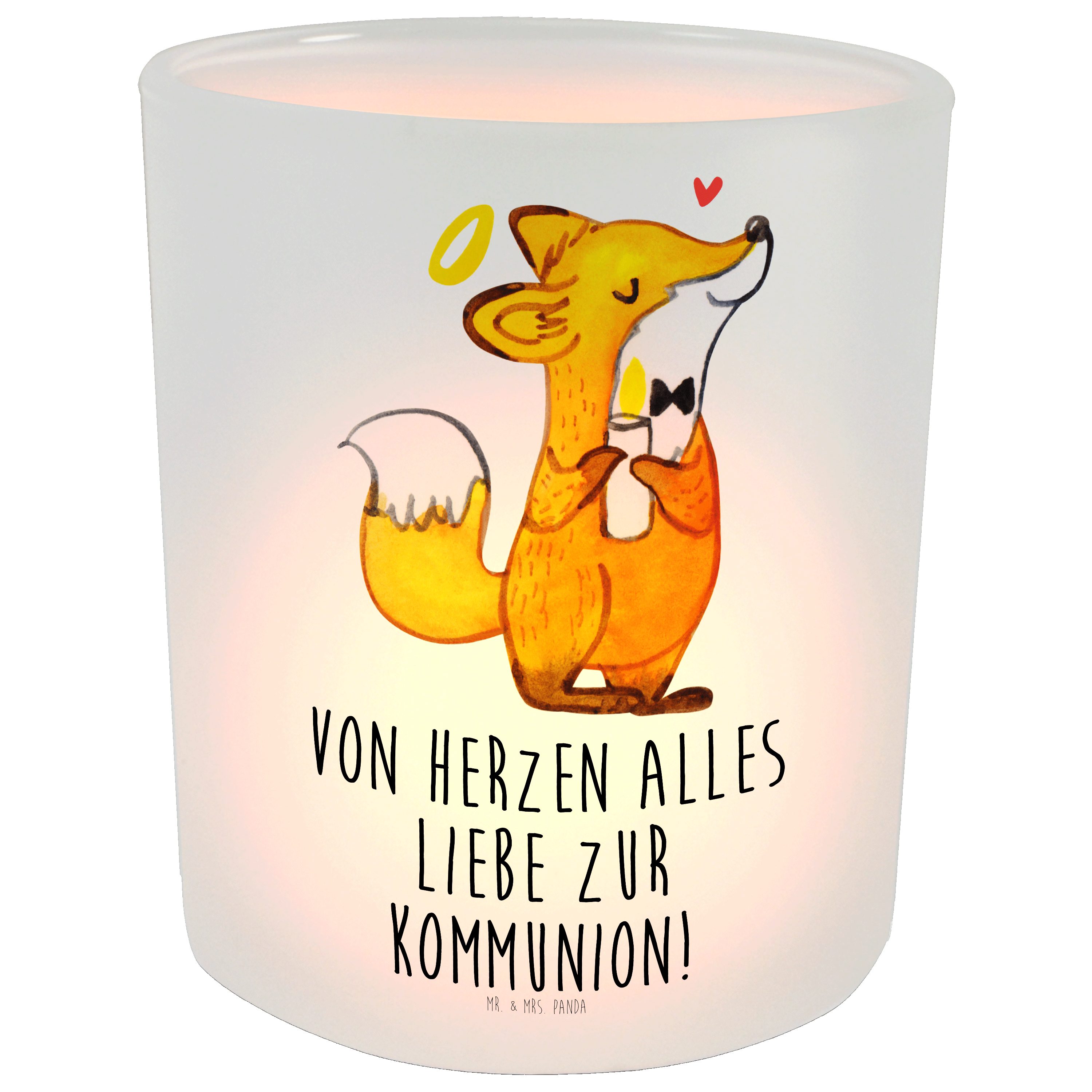 Mr. & Mrs. Panda Windlicht Fuchs Kommunion - Transparent - Geschenk, Windlicht Glas, Kommunion G (1 St), Hochwertiges Material