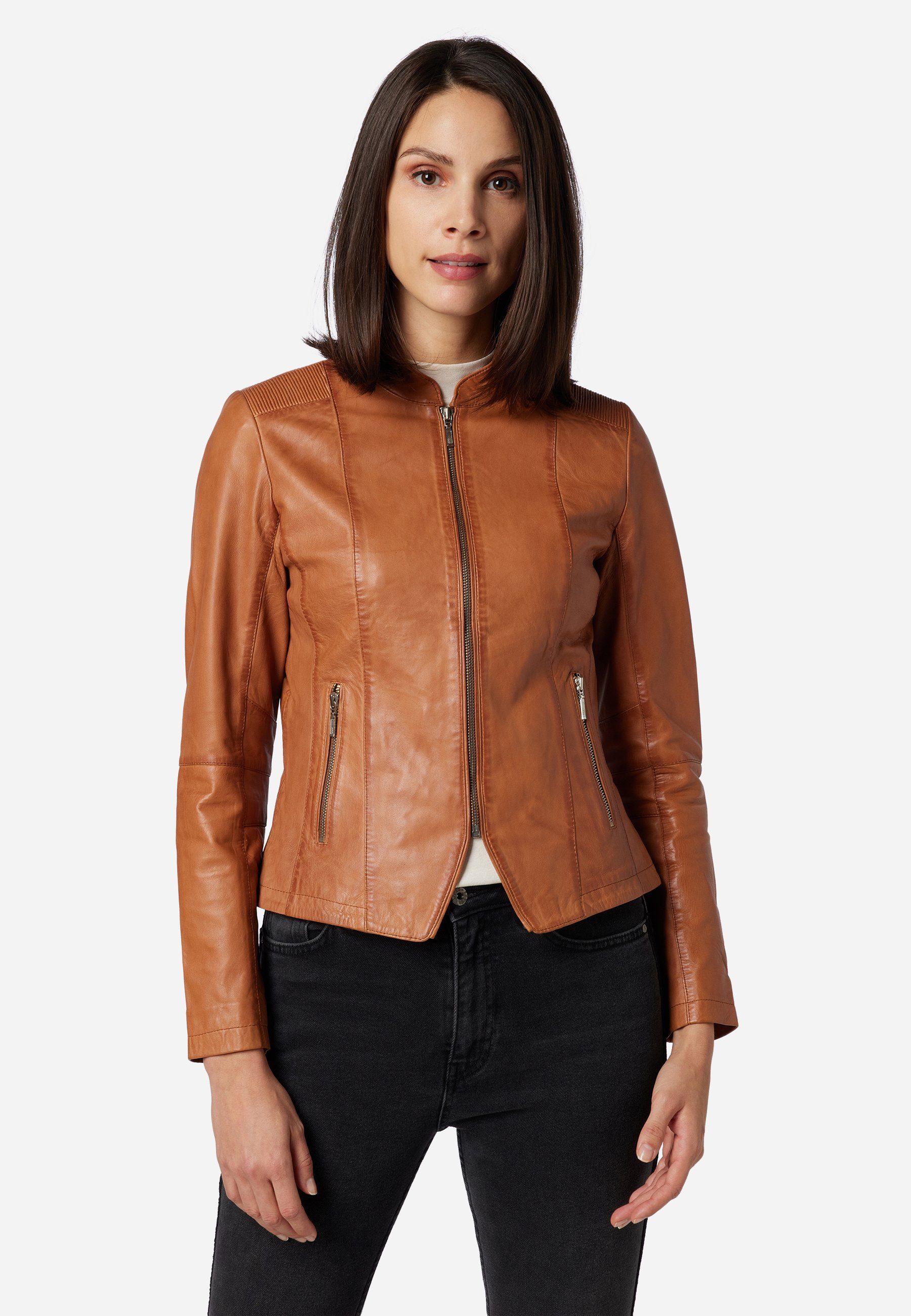 RICANO Lederjacke Abigale Hochwertiges Lammleder cognac