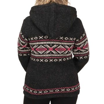 KUNST UND MAGIE Kapuzenstrickjacke Gefütterte Wolljacke Strickjacke Norweger Muster abnehmbarer Kapuze