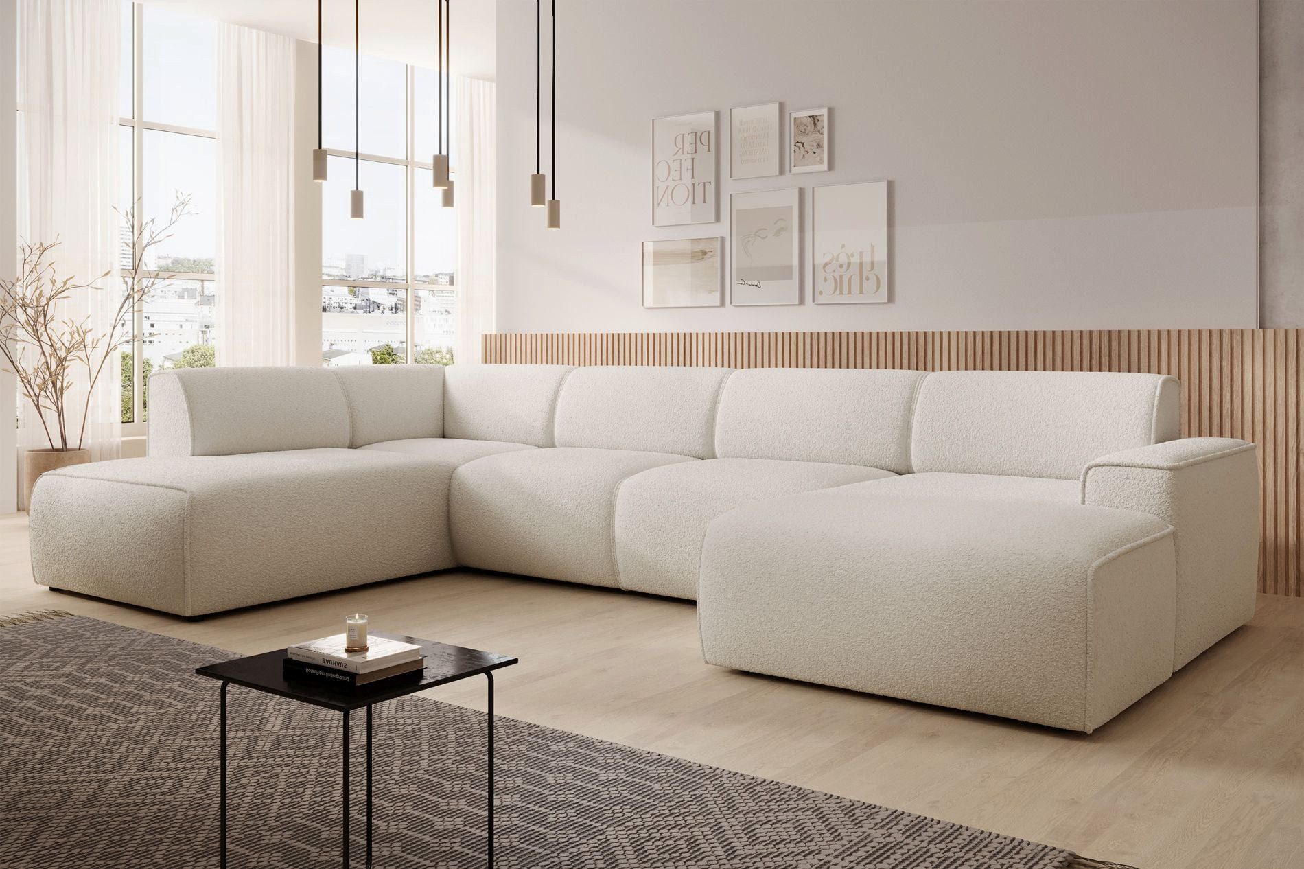 Selsey Ecksofa BOUVI, U-Sofa mit Rückenlehne an der Ottomane, Bouclé