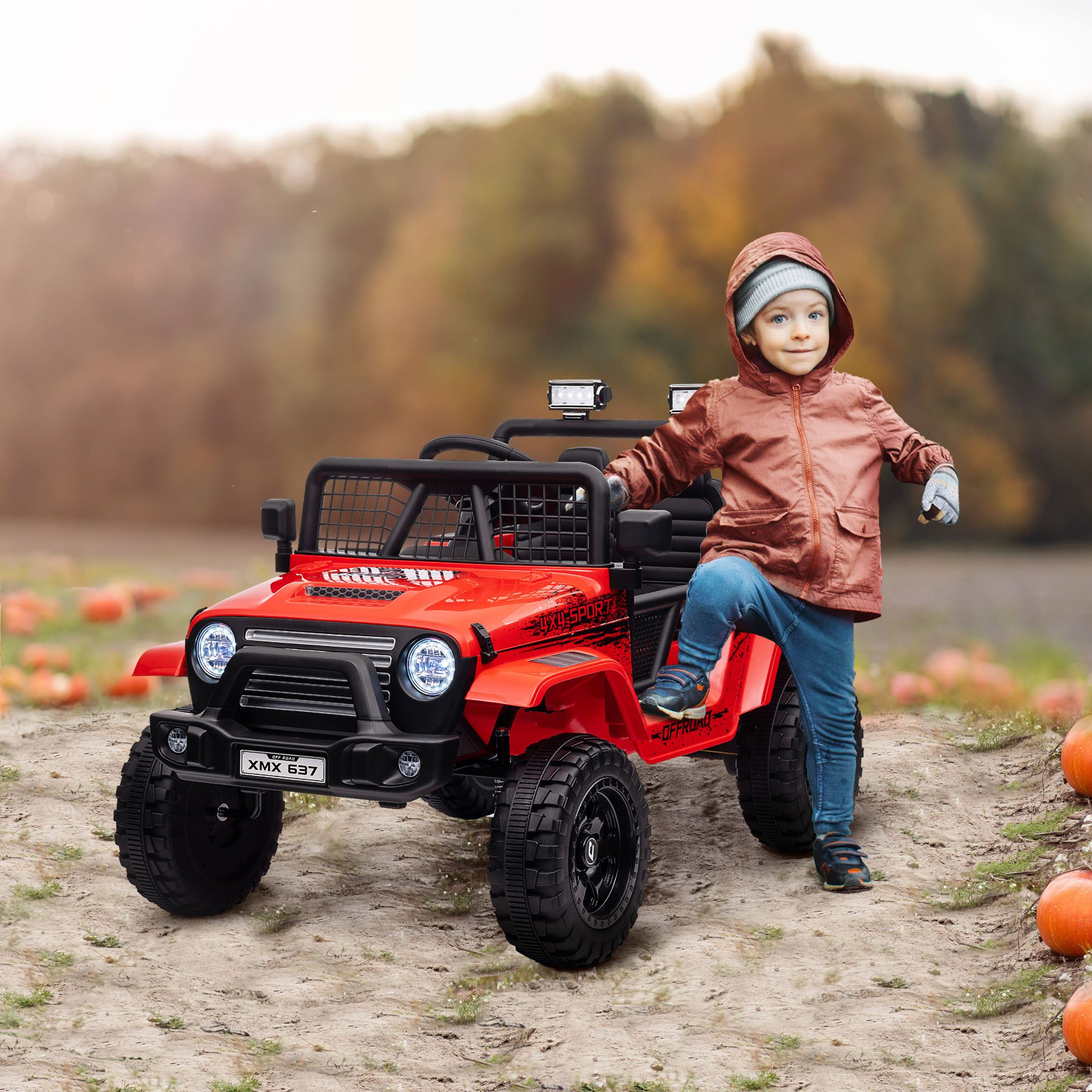 AIYAPLAY Elektro-Kinderauto mit Musikanschluss, 2,4G Fernbedienung, Scheinwerfer, Hupe, 3-5 km/h, Belastbarkeit 25 kg, (1-tlg), für Kinder 3-6 Jahre, Rot