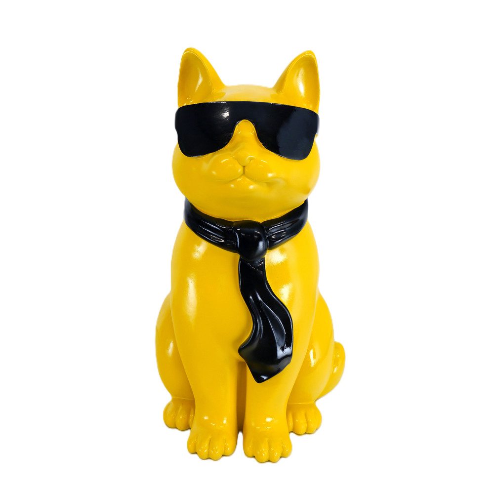 AFG Tierfigur Katze gelbfarben mit schwarzen Schal und Sonnenbrille (1 St)
