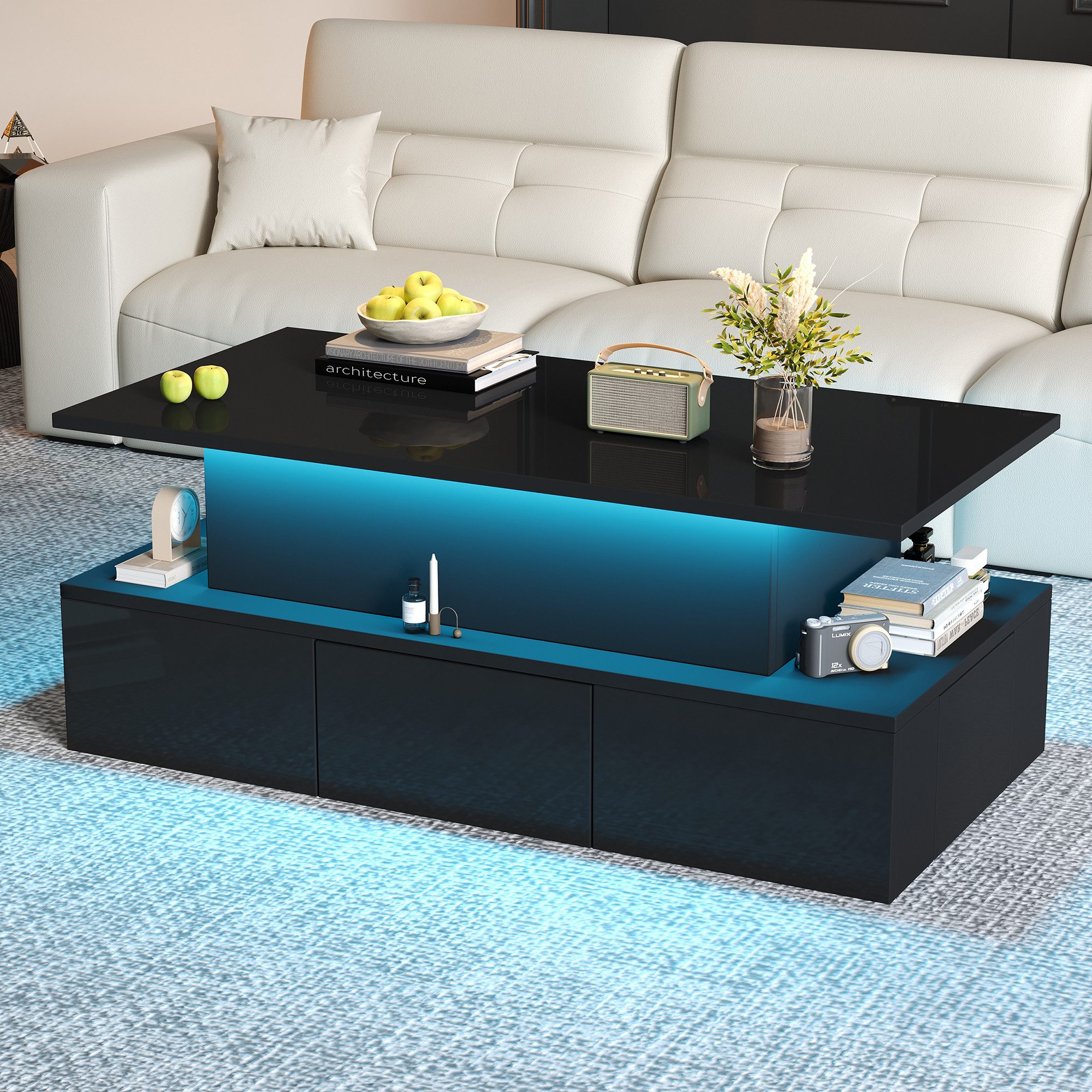 MODFU Couchtisch Kaffeetisch mit hydraulischer Hebefunktion (Wohnzimmertisc günstig online kaufen