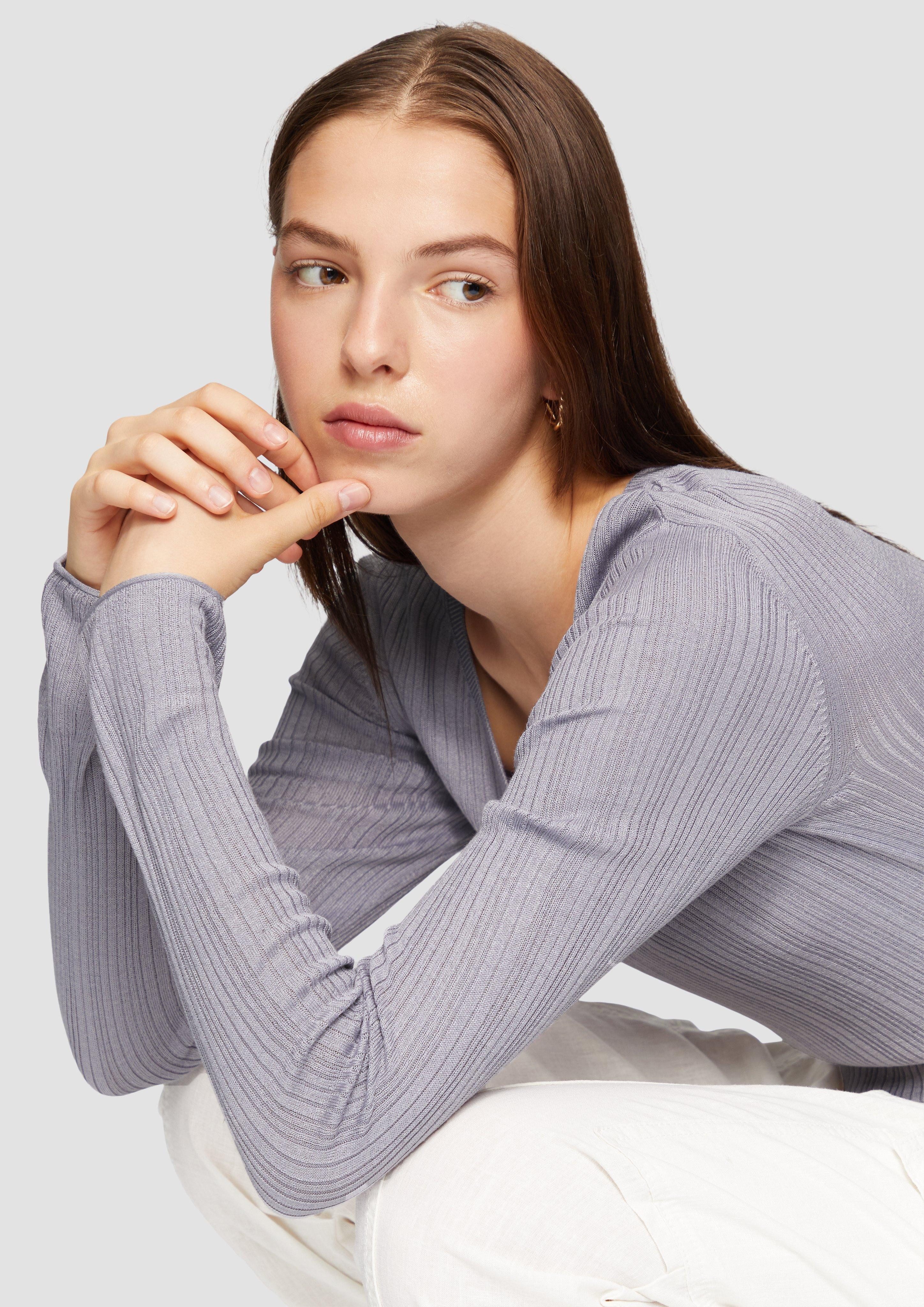 QS Strickpullover Gerippter Feinstrickpullover aus Viskosemix günstig online kaufen