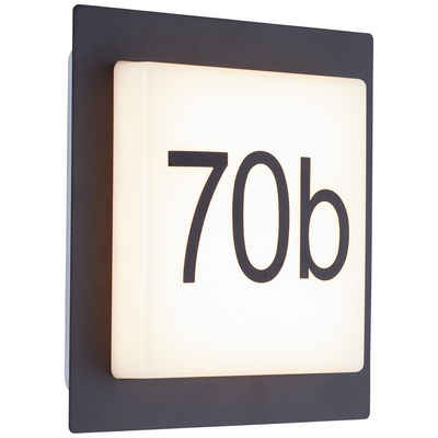 Lightbox LED Außen-Wandleuchte, Inkl. Hausnummer, LED fest integriert, warmweiß, LED Außenwandlampe, inkl. Hausnummer, 18 x 18 x5 cm, 9 W, 1100 lm