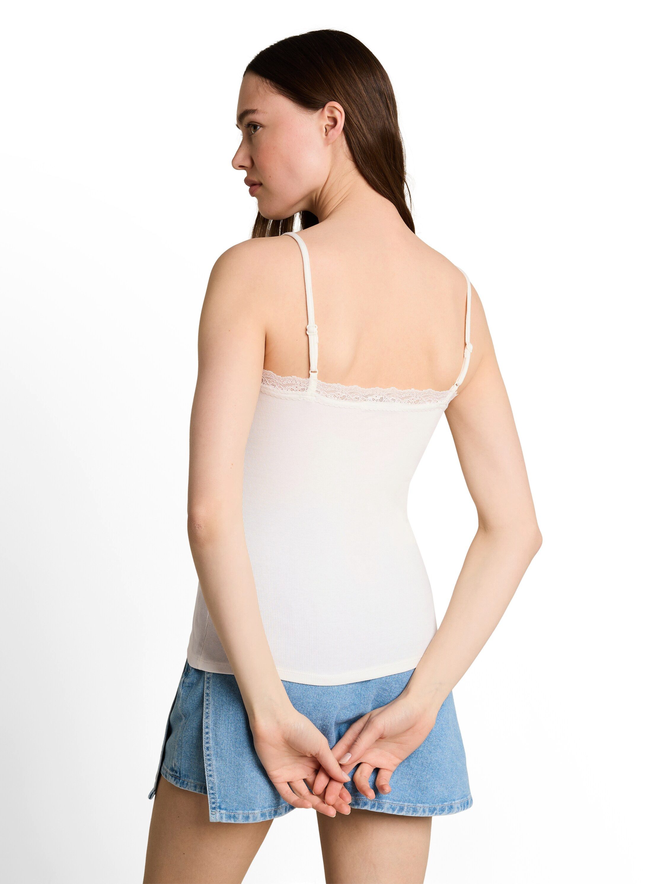 TOM TAILOR Denim Spaghettitop Sommertop mit Spitze