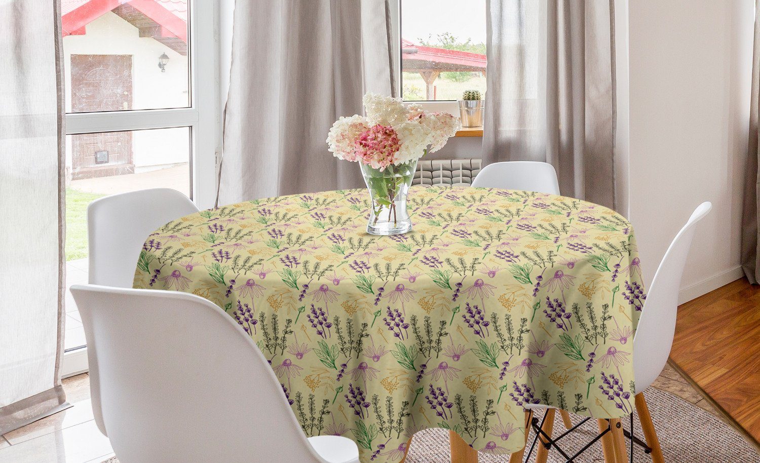 Abakuhaus Tischdecke Kreis Tischdecke Abdeckung für Esszimmer Küche Dekoration, Blumen Aster Blüten Kräuter Muster