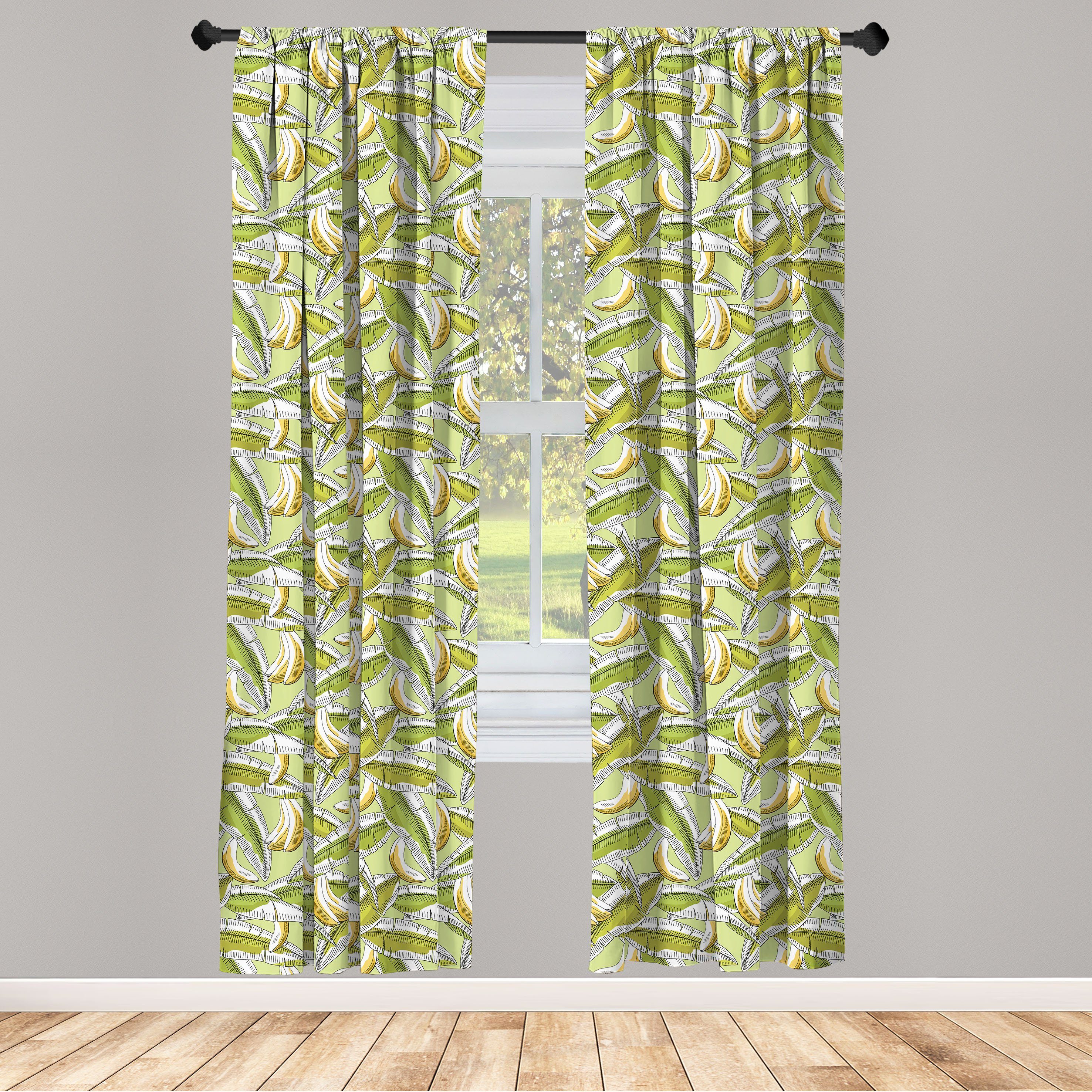 Schlafzimmer mit Microfaser, Gardine Blättern Frucht Wohnzimmer Abakuhaus, Banane Tropische Dekor, Vorhang für