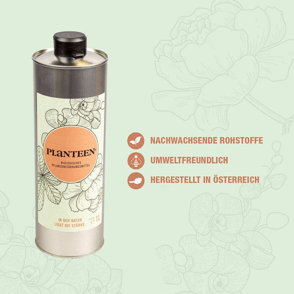 Planteen Pflanzenstärkungsmittel 100% Bio, schützt vor Schädlingen, 1 Liter, Pflanzenstärkung, Pflanzenhilfsmittel, hergestellt in Österreich