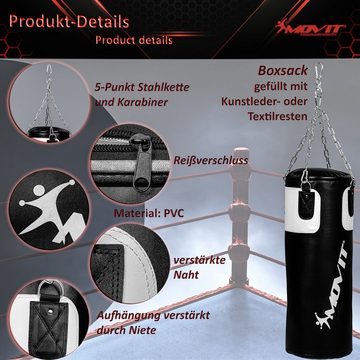 MOVIT Boxsack Movit® Boxsack-Set 25 kg, inkl. Boxsack gefüllt (Set, mit Bandagen, mit Boxhandschuhen), für Erwachsene, Schwarz oder Weiß