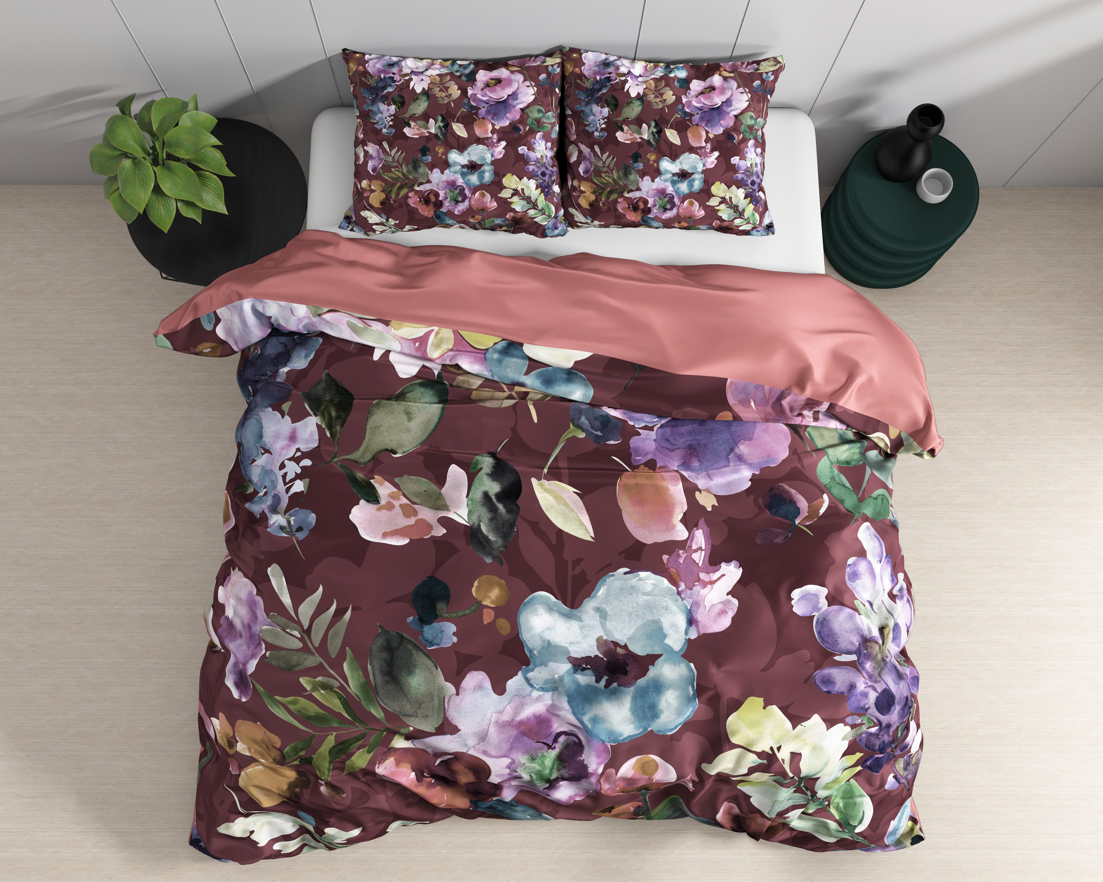 Sitheim-Europe Bettwäsche Anne Purple Bettwäsche aus 100 % Baumwollsatin, Baumwollsatin, 3 teilig, Weich, geschmeidig und wärmeregulierend