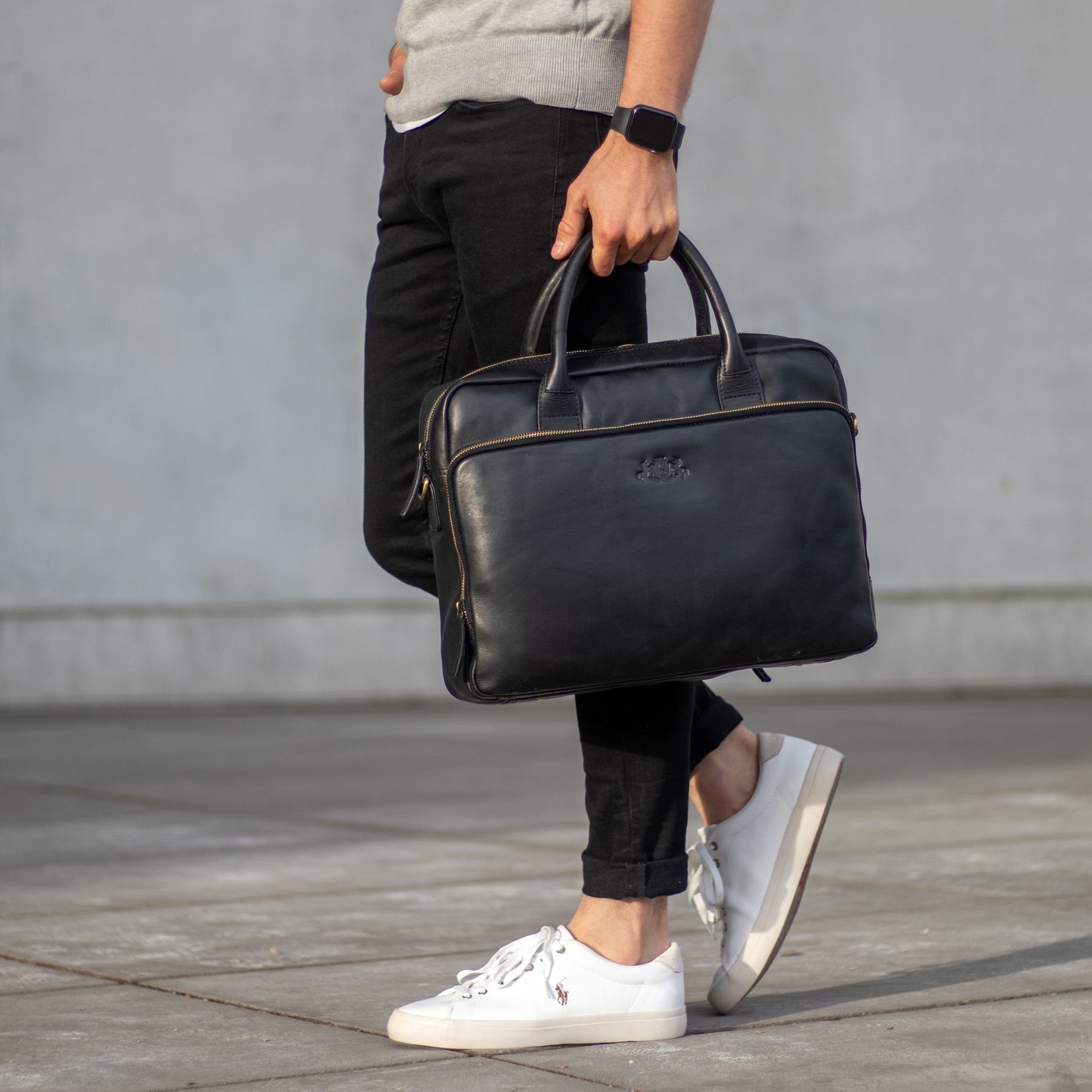 SID & VAIN Laptoptasche echt Leder Aktentasche 15 Zoll Laptop Fach schwarz, Laptoptasche 15,4 Zoll, Aktentasche Echtleder Damen Herren schwarz