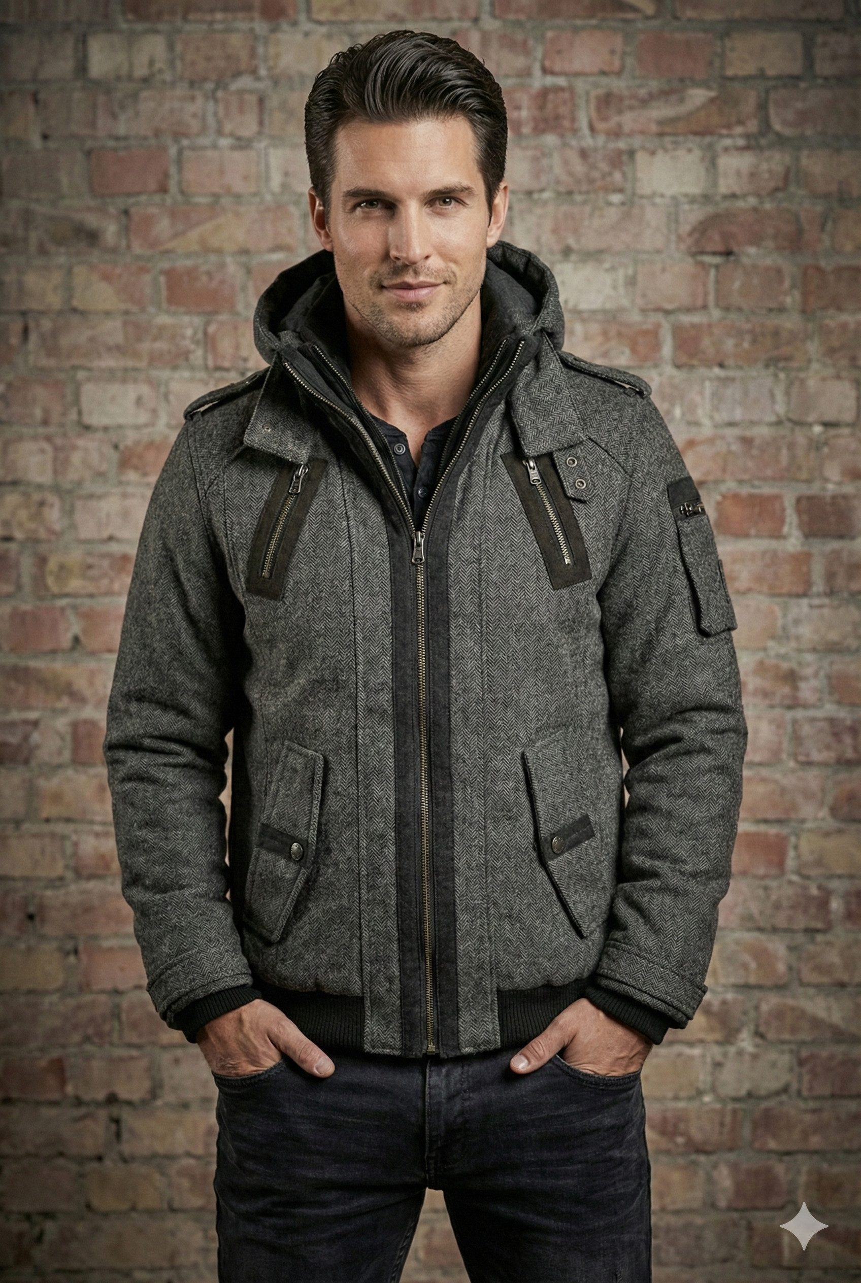 Sky Rebel Winterjacke Herren Winter-Blouson im Aviator-Design mit Woll-Anteil